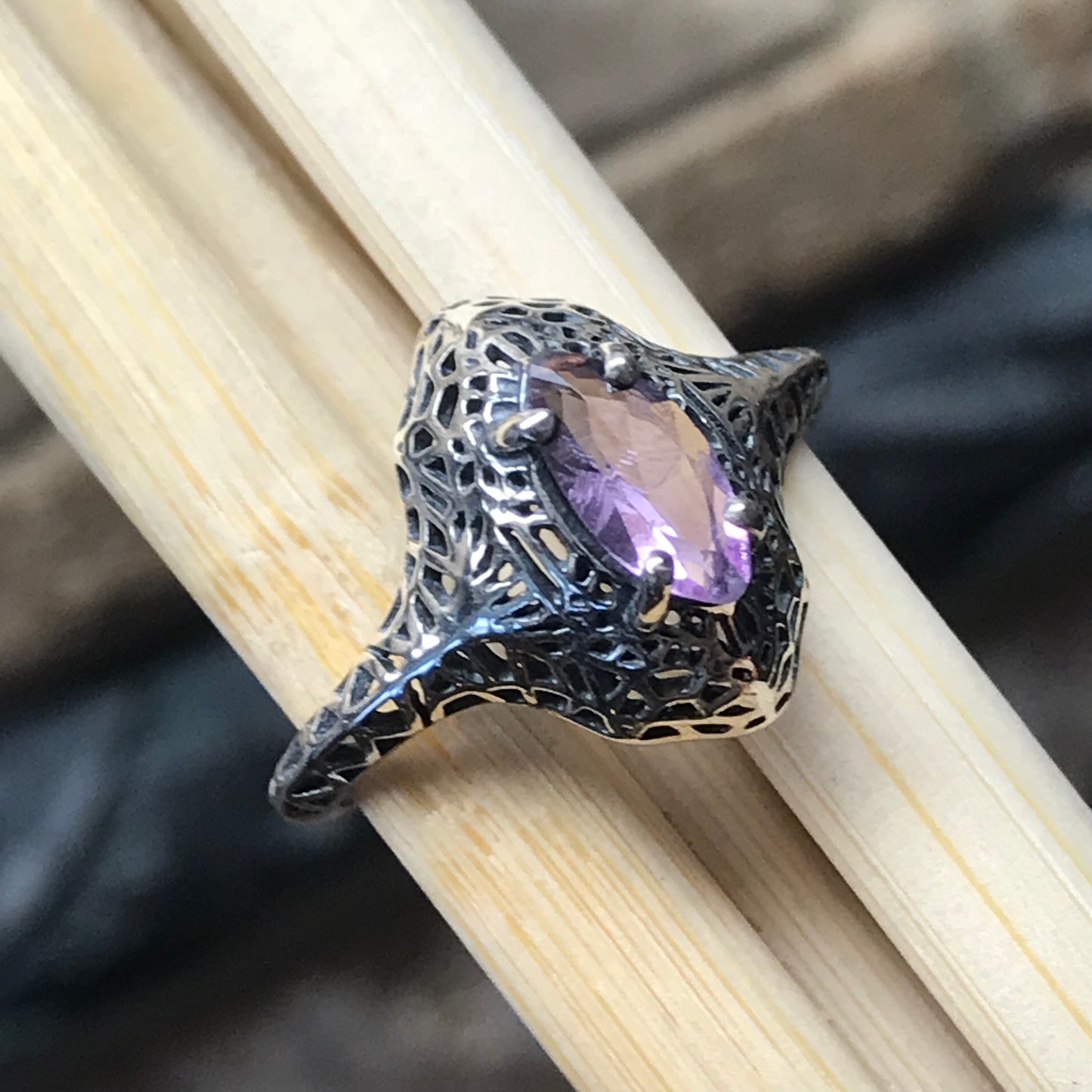 Natural Rose De France Amethyst 925 Solid Sterling Silver Engagement Ring Size 6, 8 - Natural Rocks by Kala