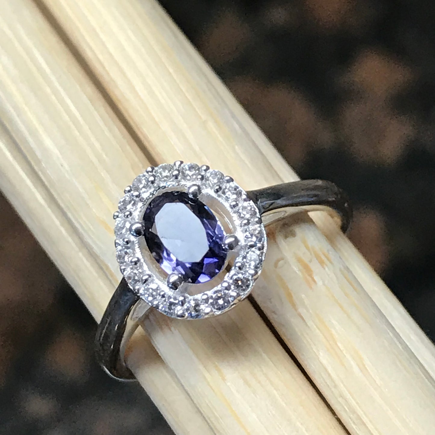 Natural 1ct Iolite 925 Solid Sterling Silver Engagement Ring Size 6, 7, 8, 9 - Natural Rocks by Kala