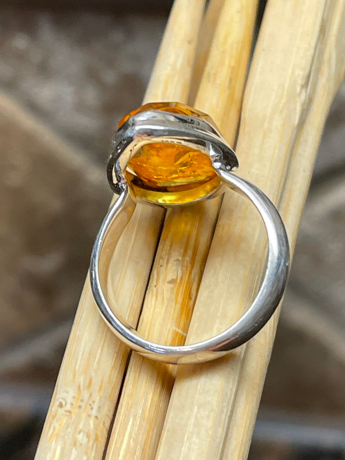 Baltic Amber 925 Solid Sterling Silver Ring Size 67.5 - Natural Rocks by Kala
