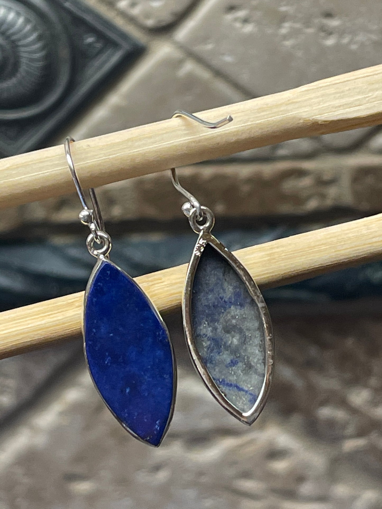 Natural Lapis Lazuli 925 Solid Sterling Silver Earrings 40mm - Natural Rocks by Kala