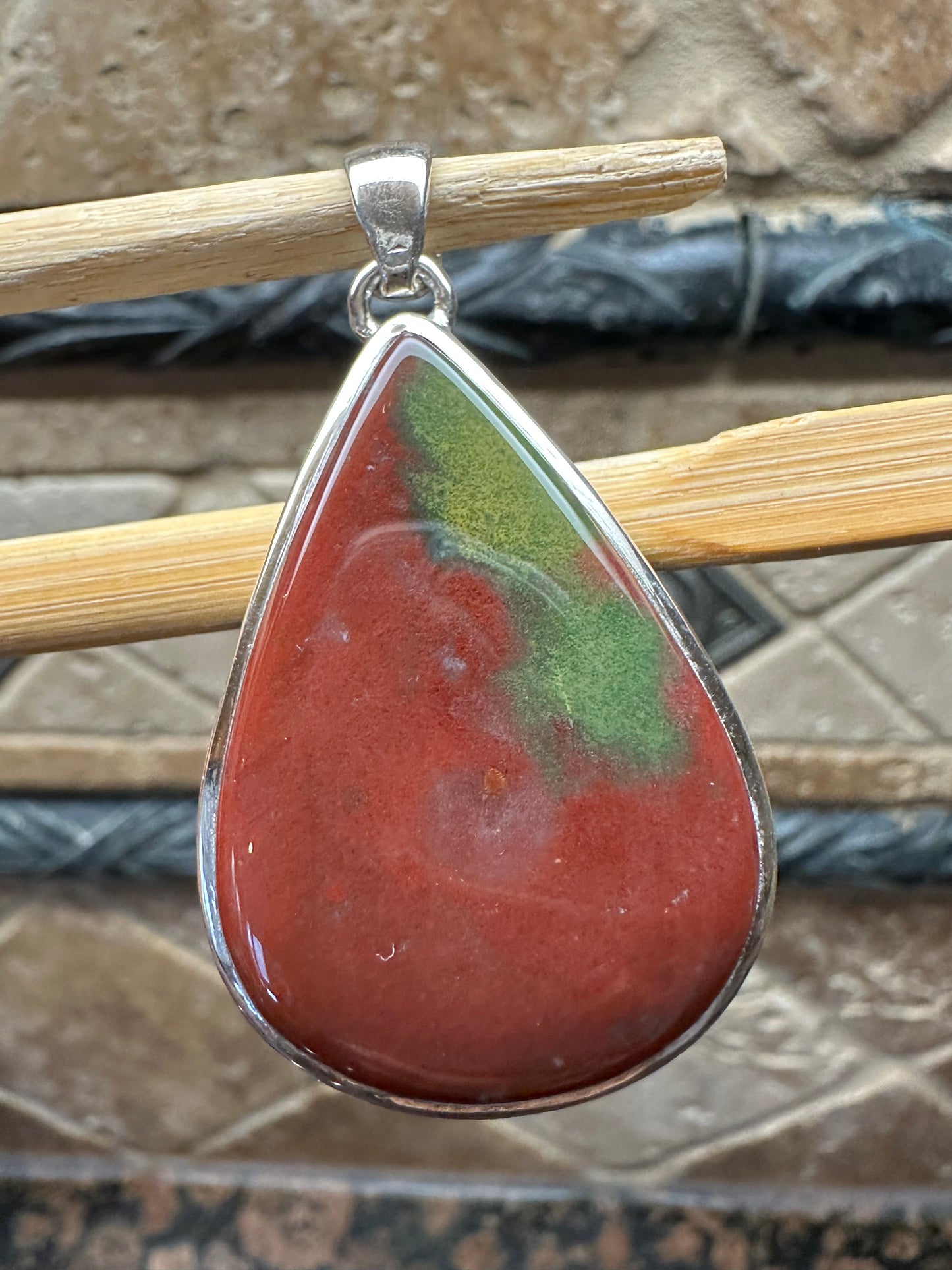Natural Bloodstone 925 Solid Sterling Silver Pendant 45mm - Natural Rocks by Kala
