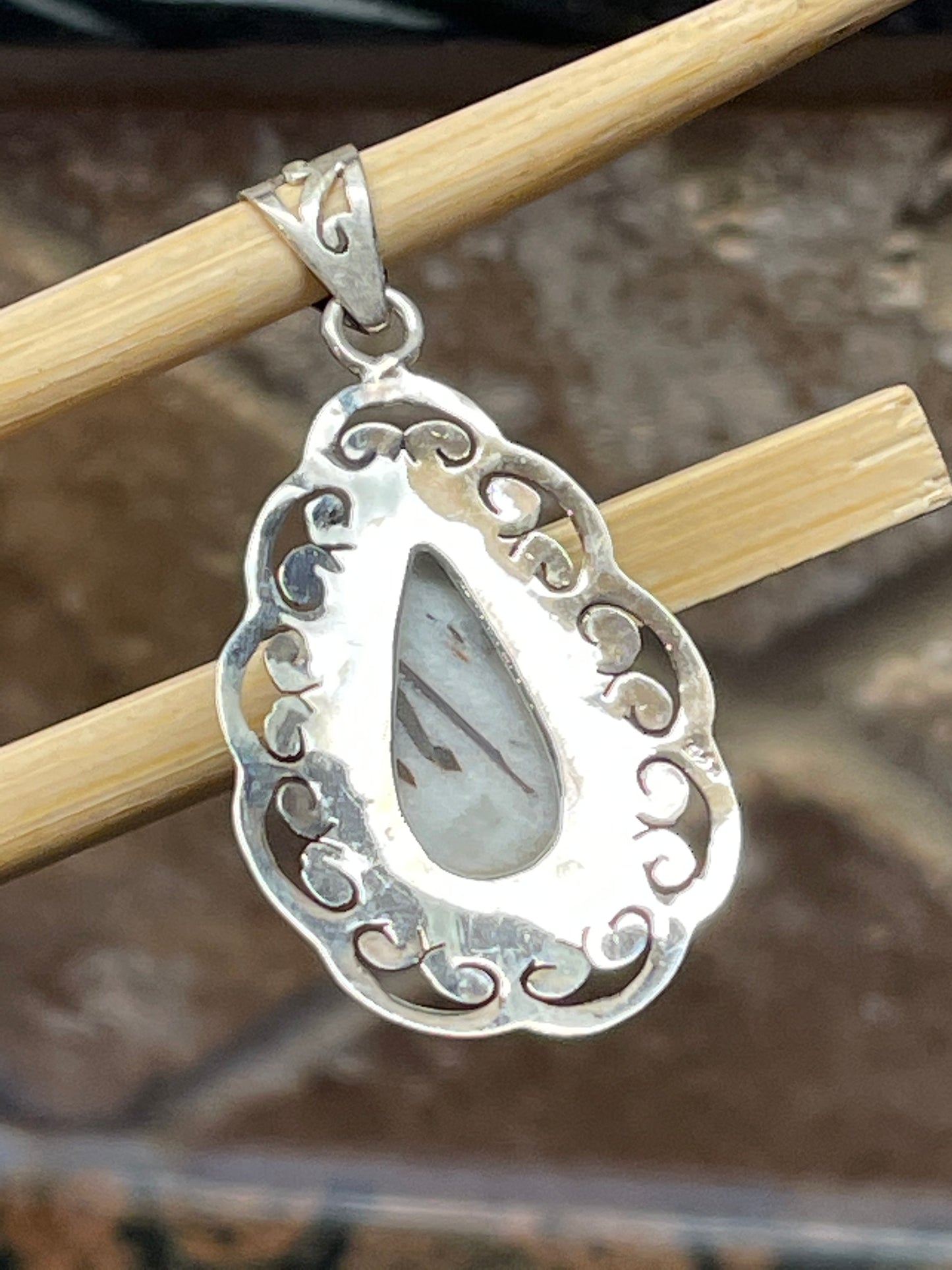 Genuine Astrophyllite 925 Solid Sterling Silver Pendant 45mm - Natural Rocks by Kala