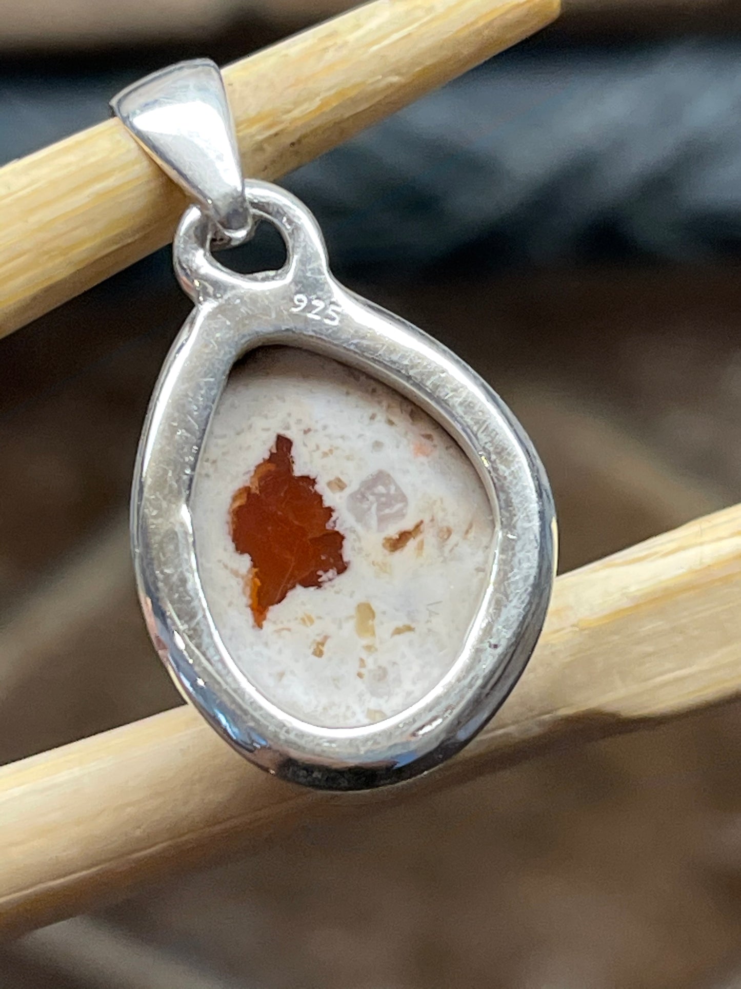 Genuine Mexican Fire Opal 925 Solid Sterling Silver Pendant 27mm - Natural Rocks by Kala