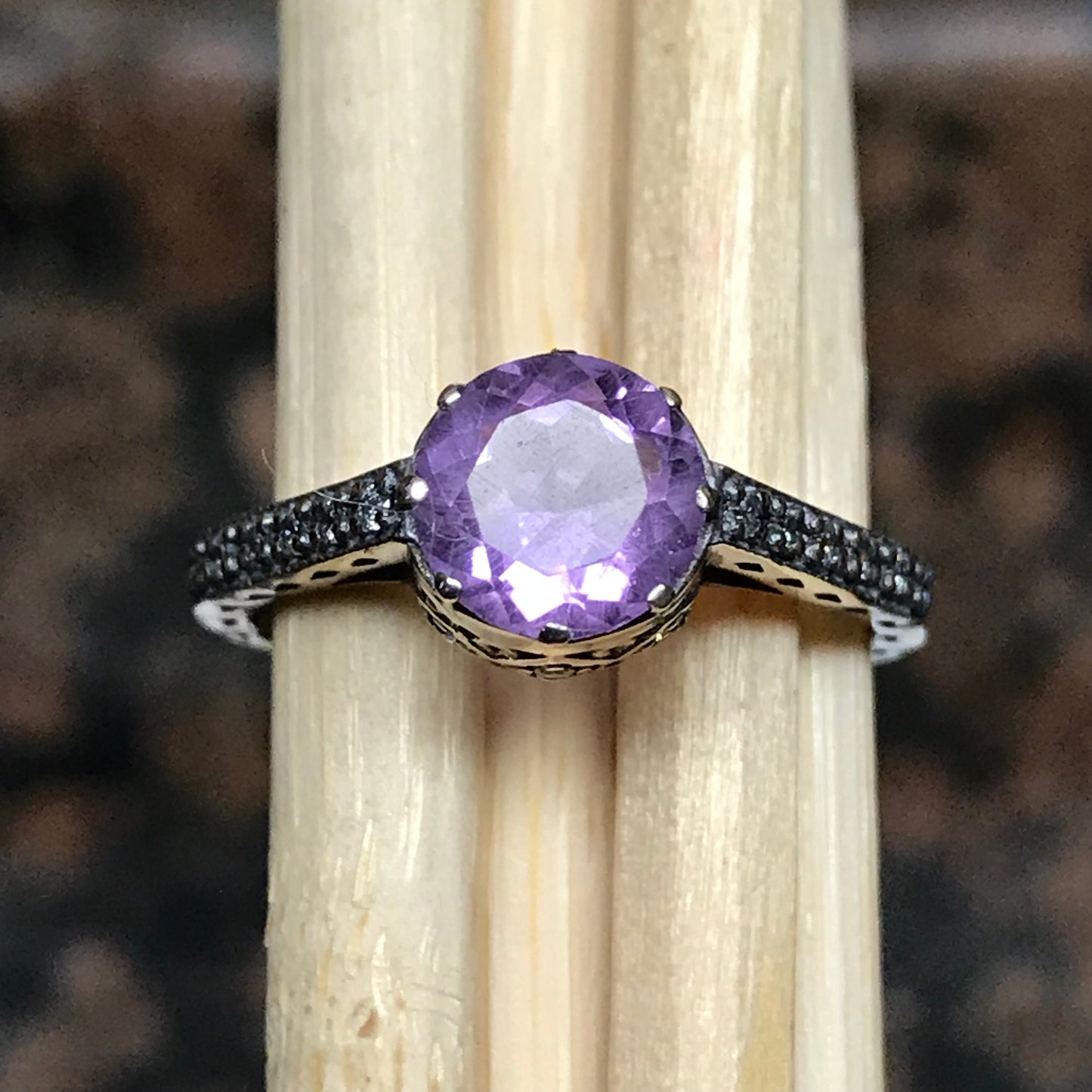 Natural 1ct Purple Amethyst 925 Solid Sterling Silver Engagement Ring Size 6, 8 - Natural Rocks by Kala