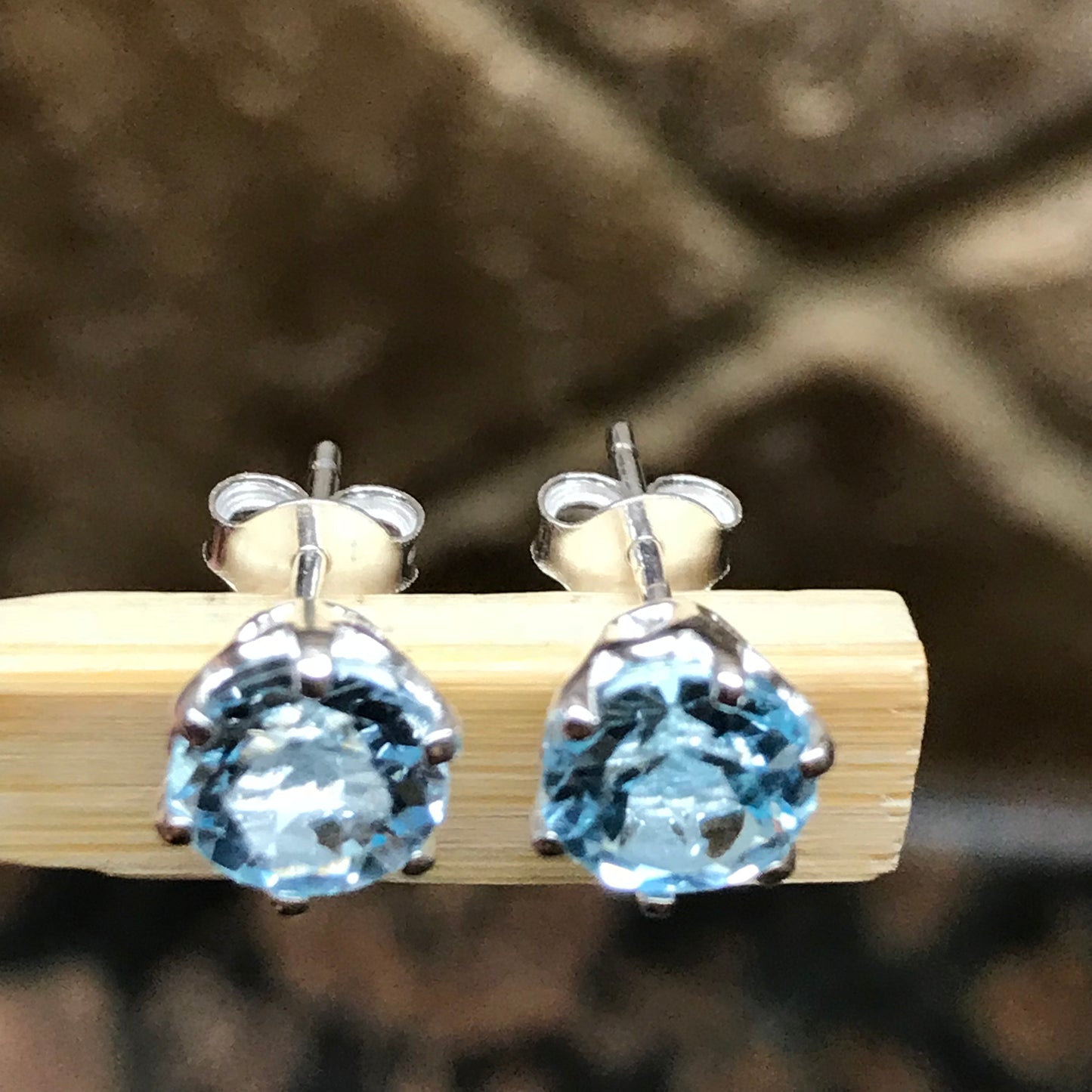 Genuine 2ct Blue Topaz 925 Solid Sterling Silver Stud Earrings 7mm - Natural Rocks by Kala