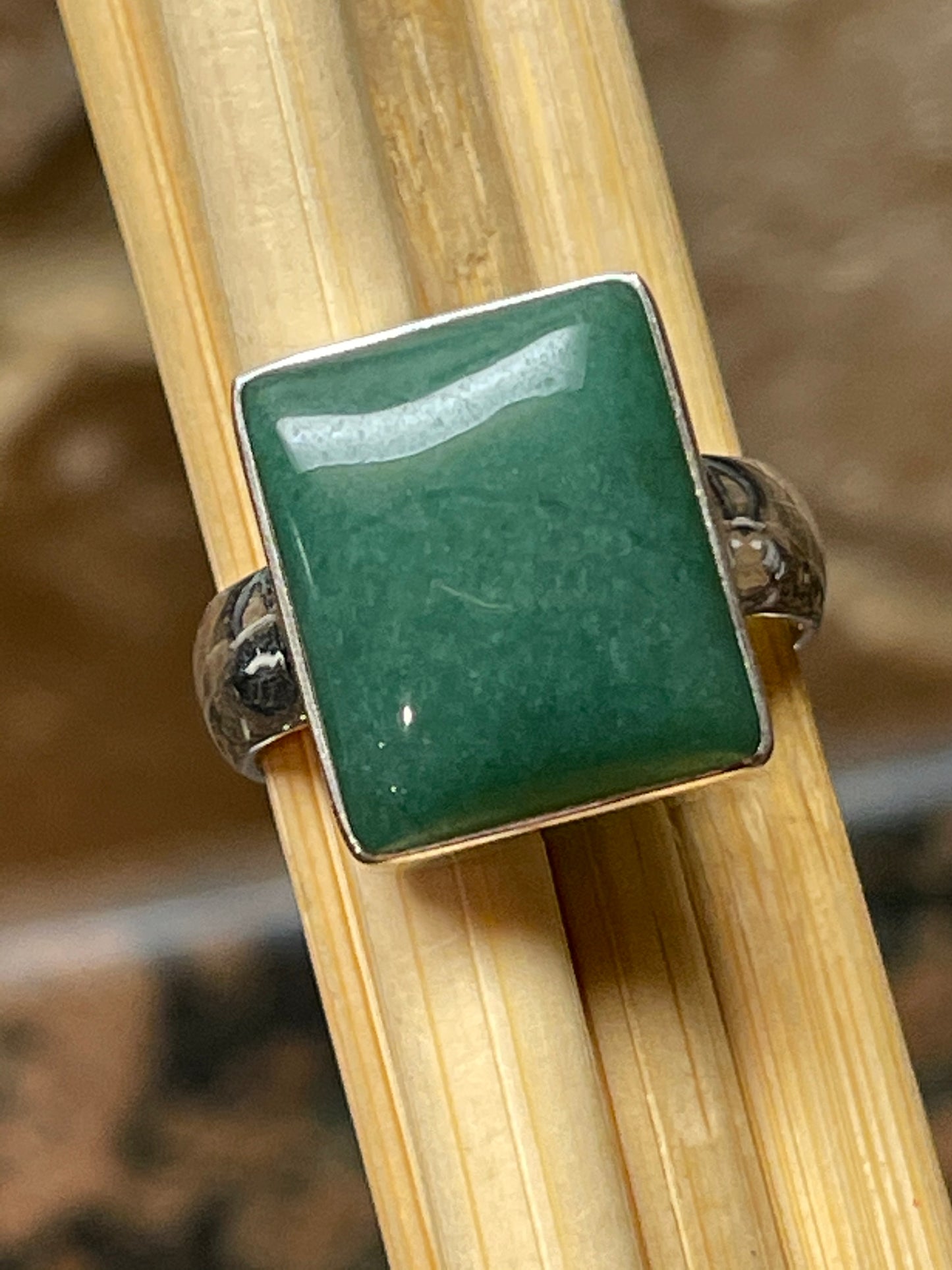 Natural Green Aventurine Jade 925 Solid Sterling Silver Ring Size 8 - Natural Rocks by Kala