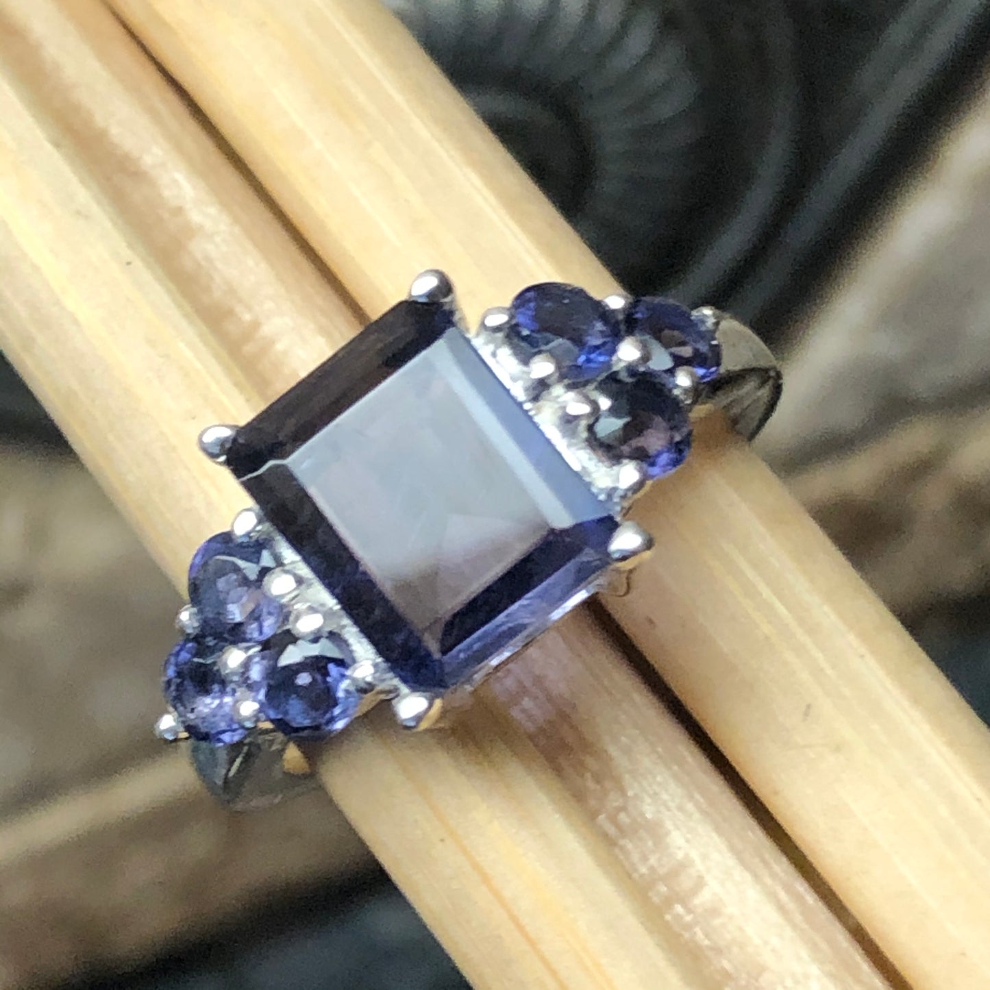 Natural 4ct Iolite 925 Solid Sterling Silver Wedding Ring Size 6, 7, 8, 9 - Natural Rocks by Kala