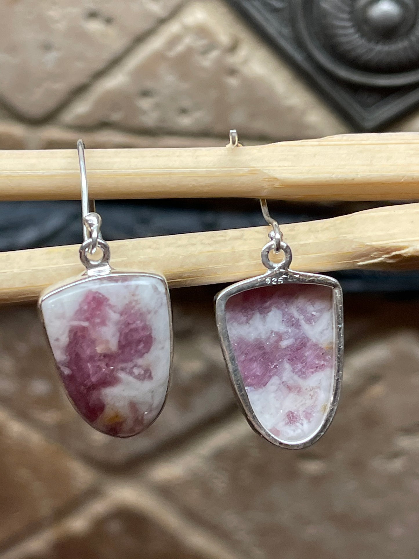 Natural Pink Tourmaline 925 Solid Sterling Silver Earrings 35mm - Natural Rocks by Kala