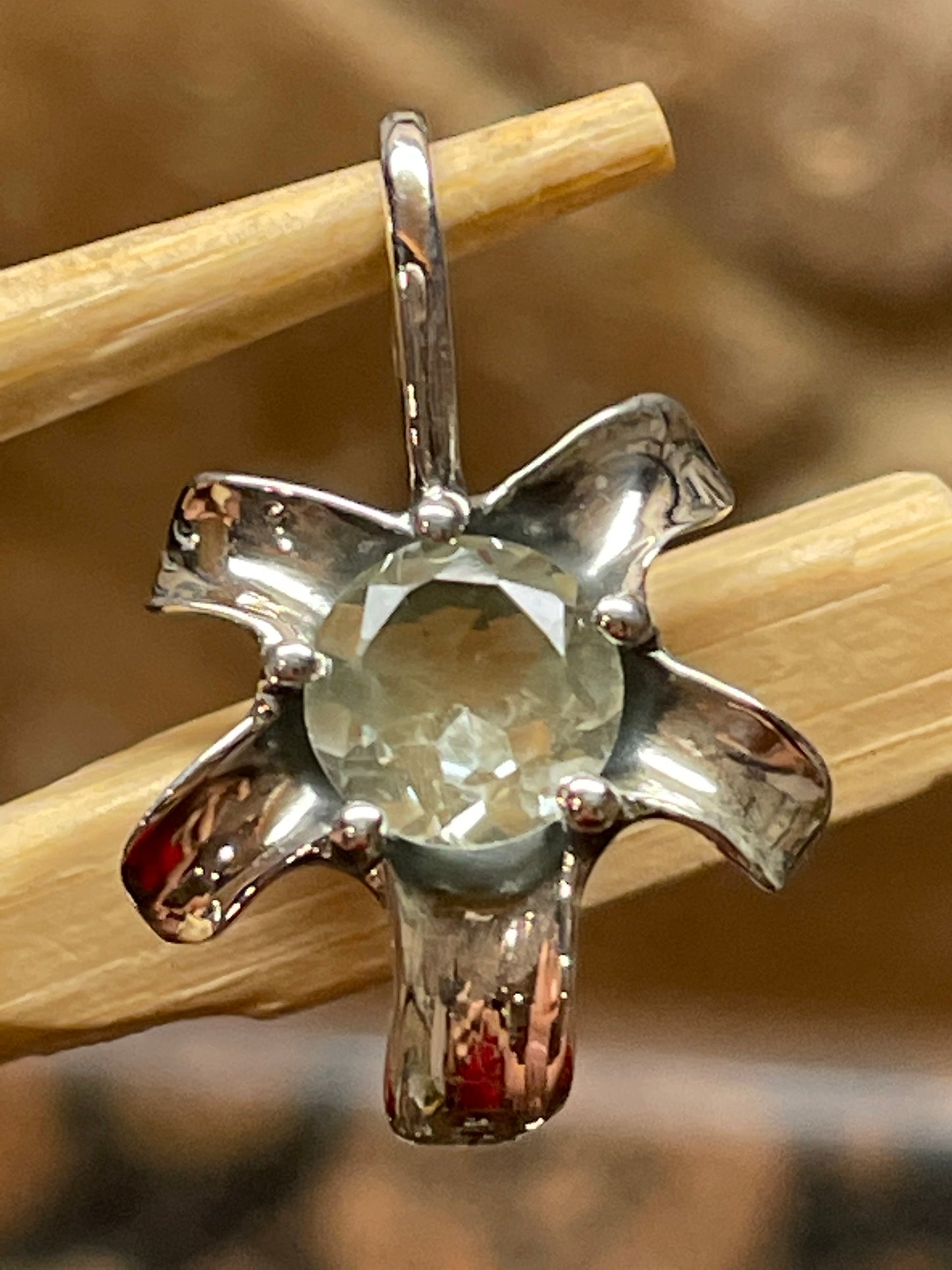Natural 1.25ct Green Amethyst 925 Solid Sterling Silver Pendant 25mm - Natural Rocks by Kala