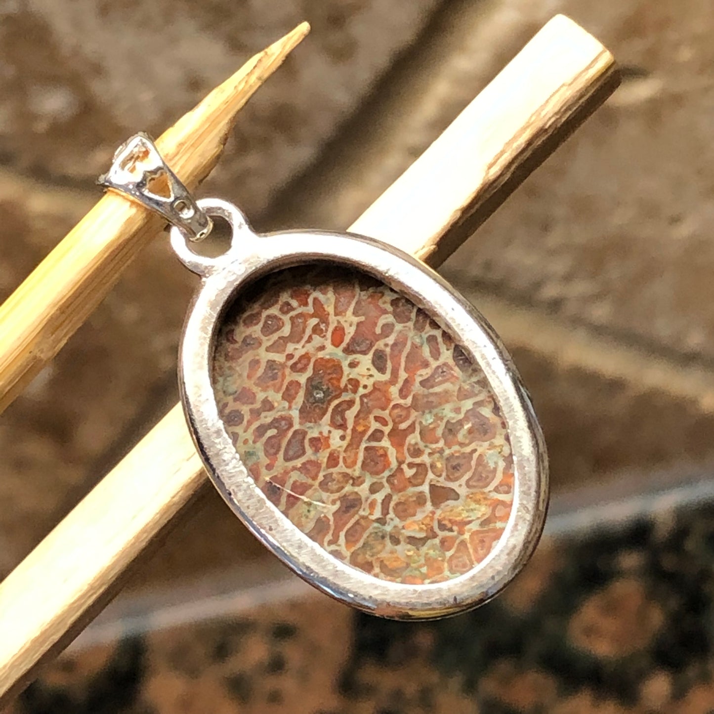 Agatized Colorado Dinosaur Bone 925 Solid Sterling Silver Pendant 40mm - Natural Rocks by Kala