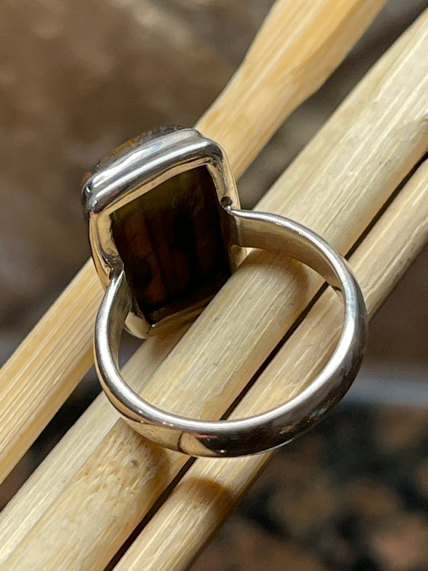 Genuine Red Tiger Iron 925 Sterling Silver Tigers Eye, Jasper Ring Size 8 - Natural Rocks by Kala