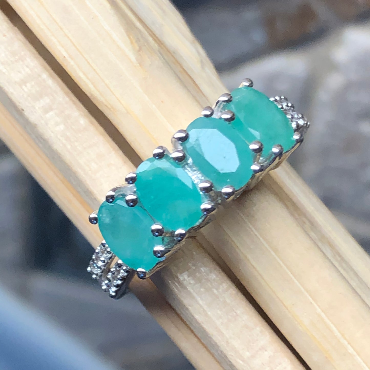 Natural 2.5ct Green Emerald 925 Solid Sterling Silver Wedding Ring Size 6, 7, 8, 9 - Natural Rocks by Kala