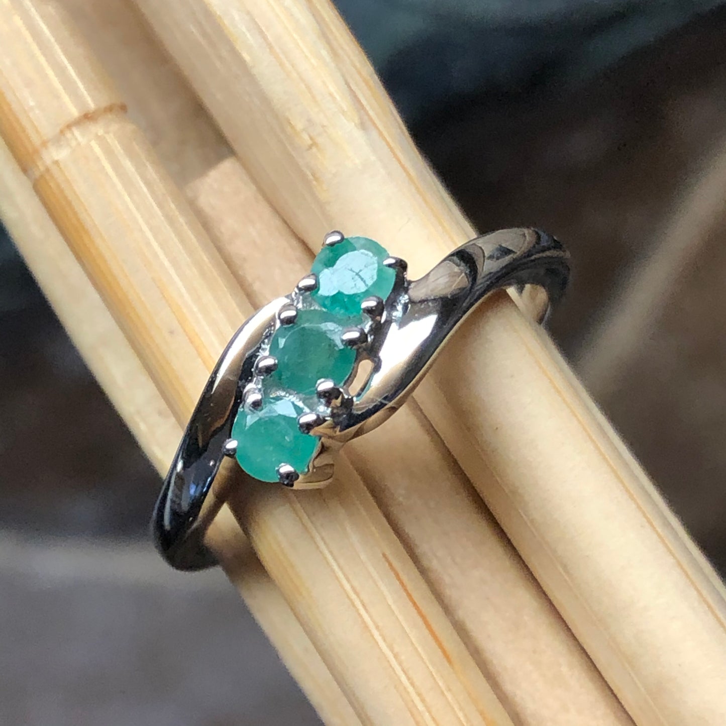 Natural 1ct Green Emerald 925 Solid Sterling Silver Band Ring Size 5, 6, 7, 8, 9 - Natural Rocks by Kala