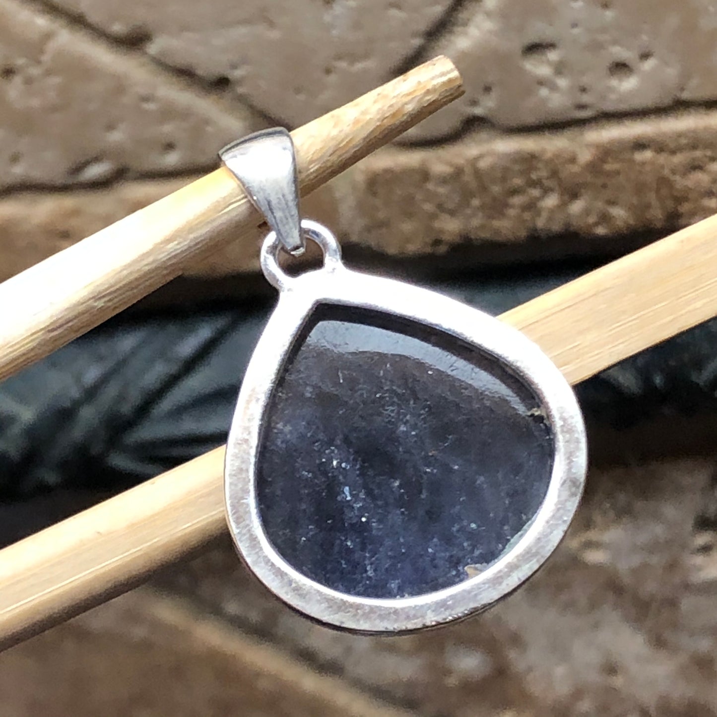 Natural Cabochan Iolite 925 Solid Sterling Silver Pendant 35mm - Natural Rocks by Kala