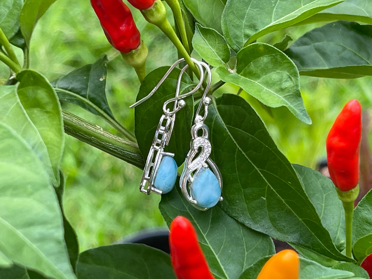 Natural Dominican Larimar 925 Solid Sterling Silver Earrings 30mm - Natural Rocks by Kala