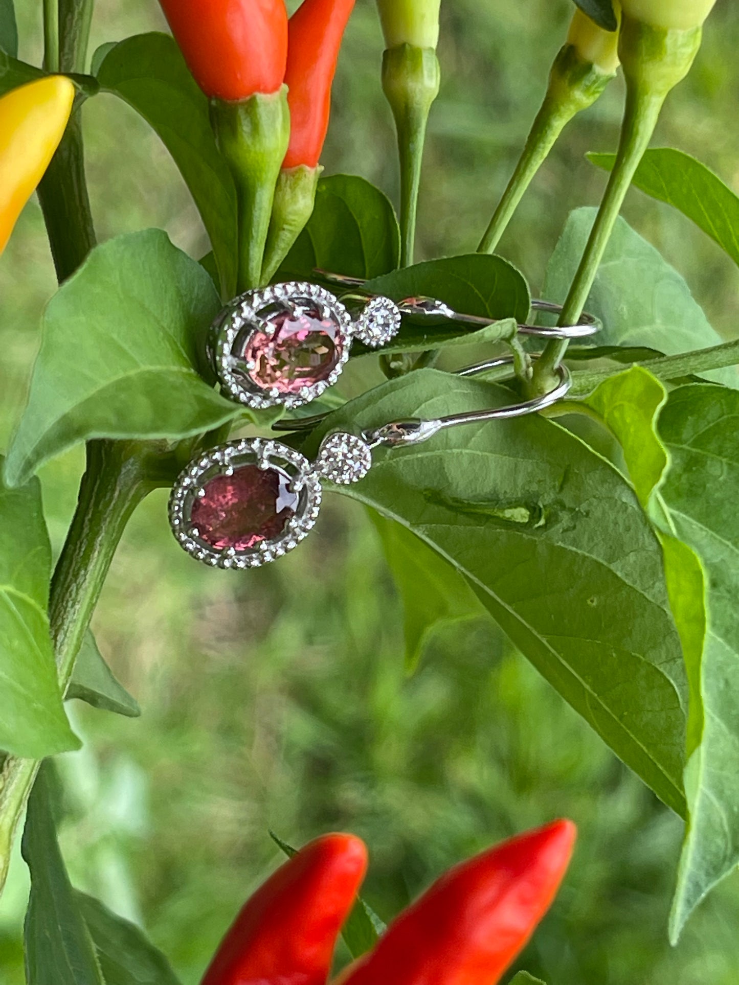 Natural 4ct Pink Tourmaline 925 Solid Sterling Silver Earrings 30mm - Natural Rocks by Kala