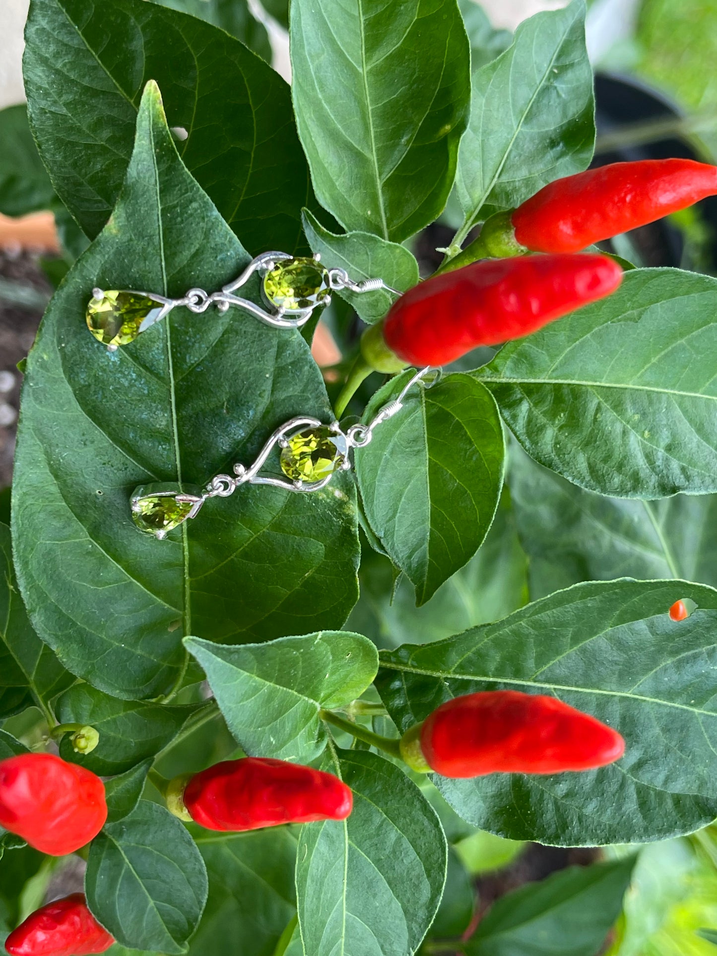 Genuine 4ct Green Peridot 925 Solid Sterling Silver Earrings 30mm - Natural Rocks by Kala