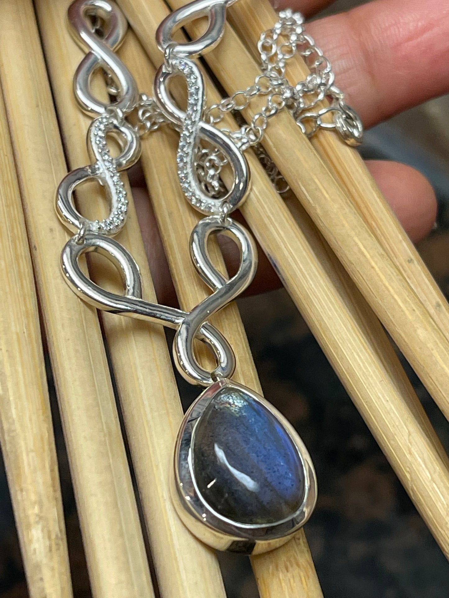 Natural Blue Labradorite 925 Solid Sterling Silver Necklace 18" - Natural Rocks by Kala