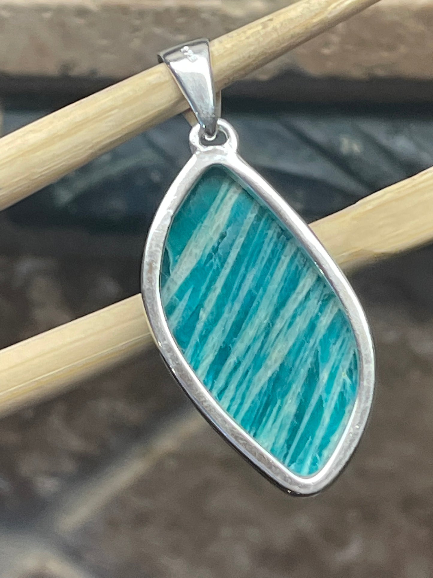 Natural Green Amazonite 925 Solid Sterling Silver Pendant 40mm - Natural Rocks by Kala