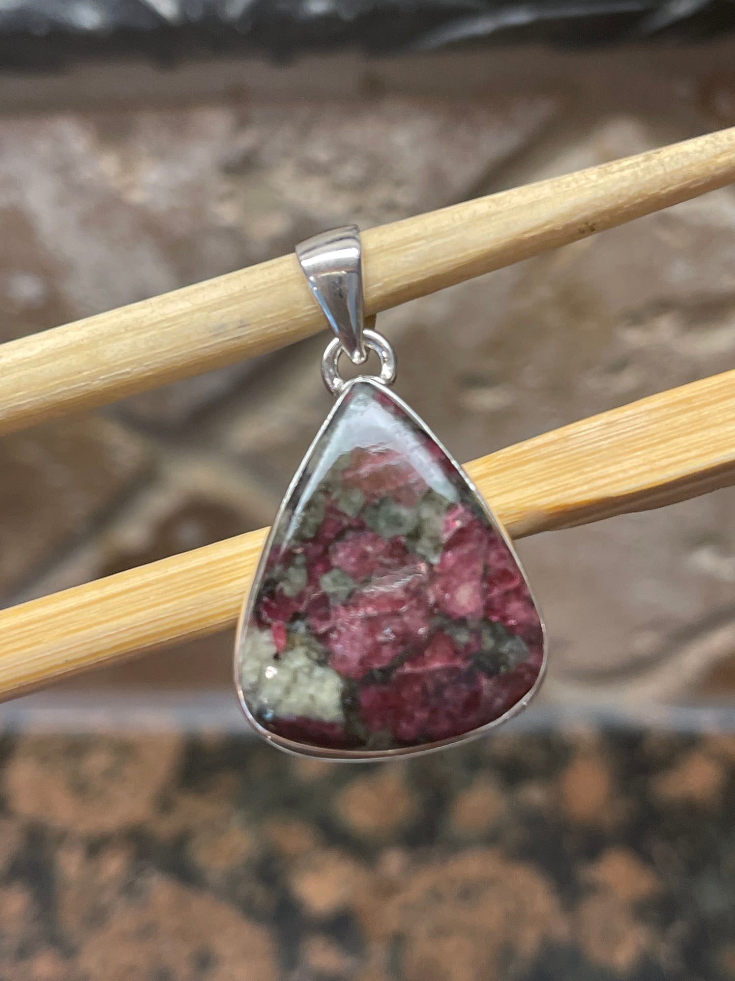 Natural Eudialyte 925 Sterling Silver Pendant 35mm - Natural Rocks by Kala