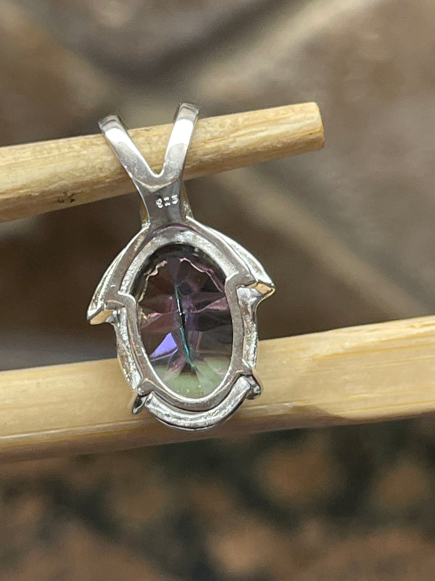4ct Rainbow Mystic Topaz 925 Solid Sterling Silve Pendant 22mm - Natural Rocks by Kala