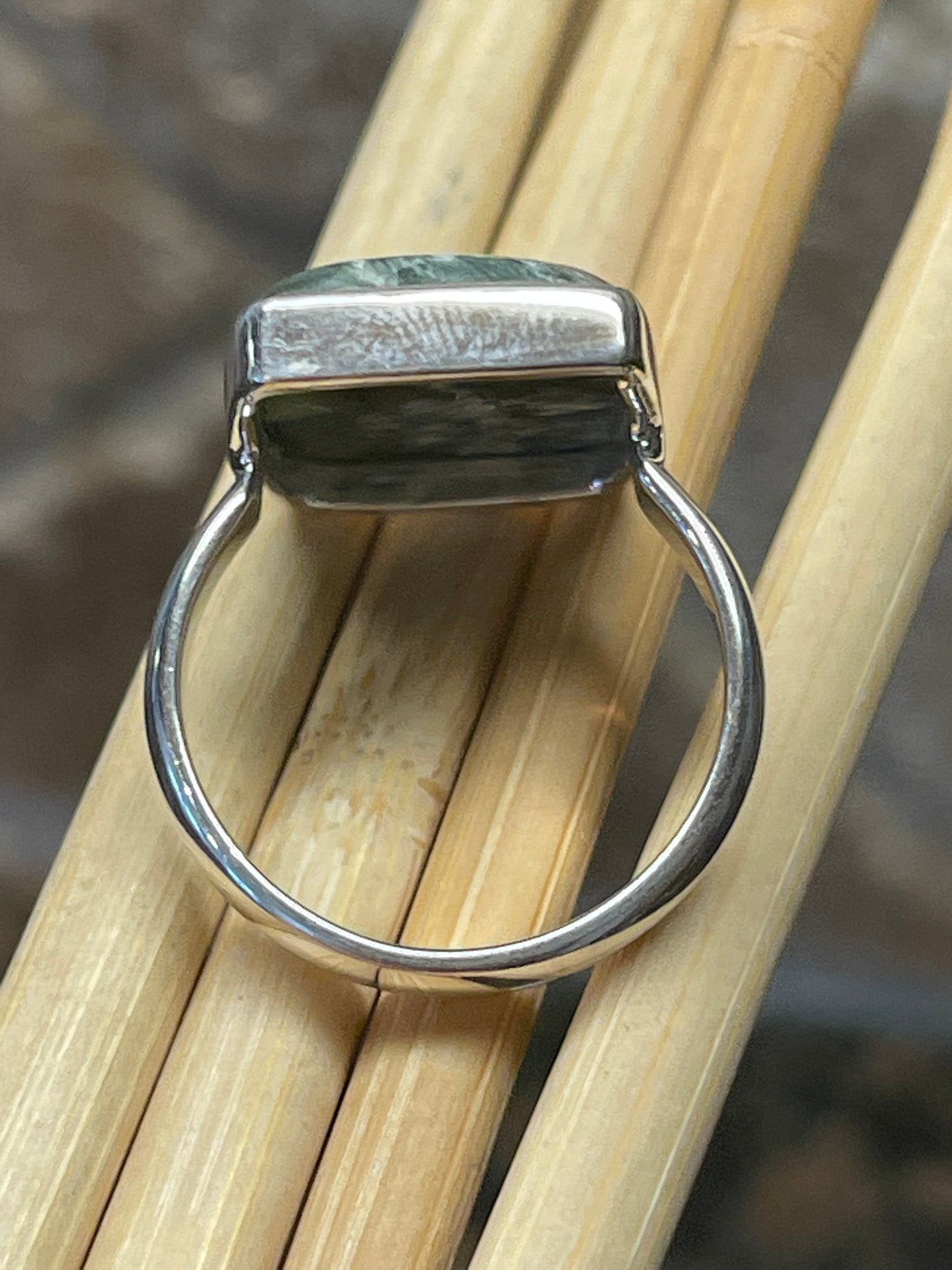 Natural Russian Seraphinite 925 Solid Sterling Silver Ring Size 8.5 - Natural Rocks by Kala