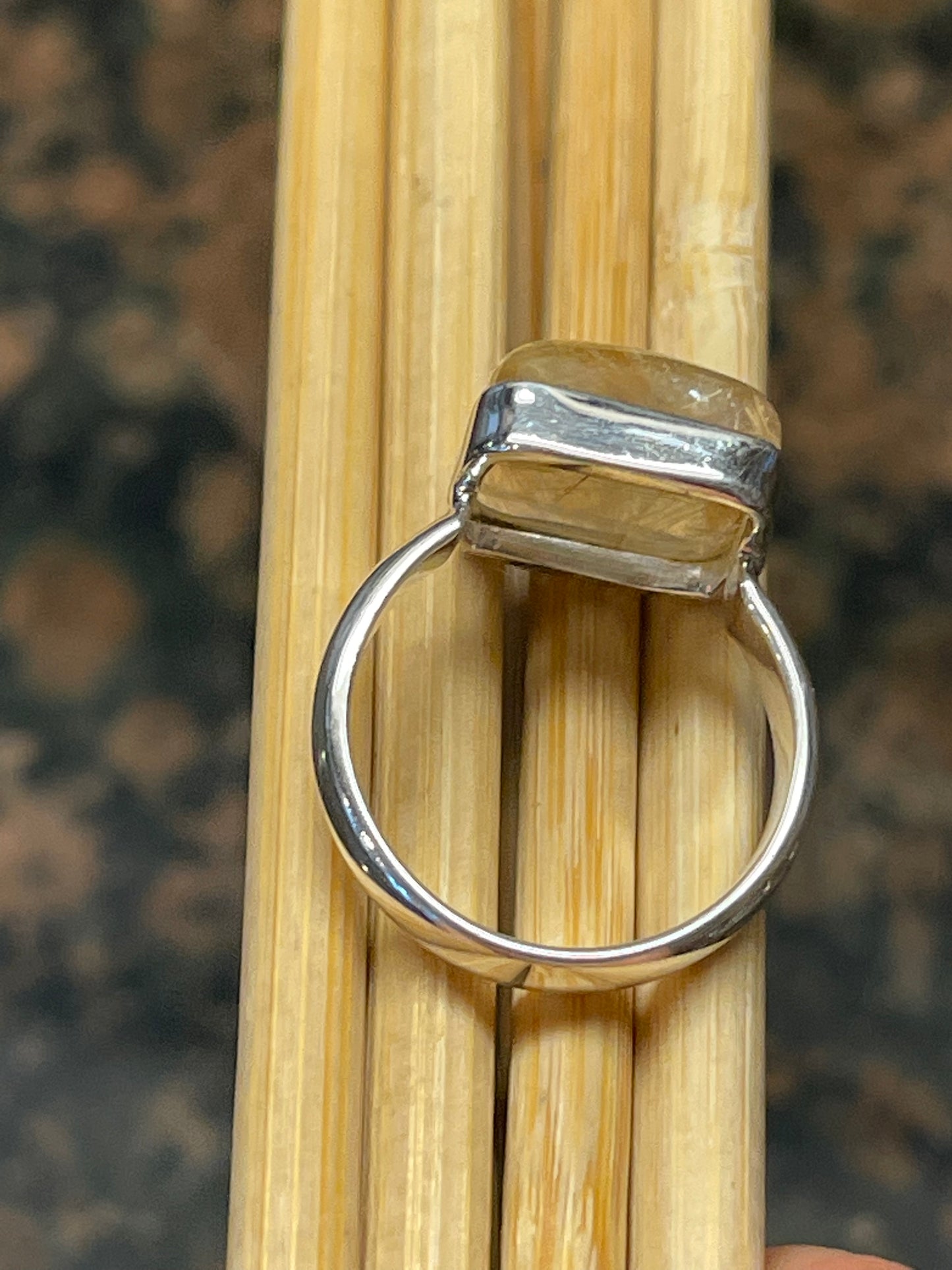 Genuine Golden Rutilated Quartz 925 Solid Sterling Silver Ring Size 7.25 - Natural Rocks by Kala