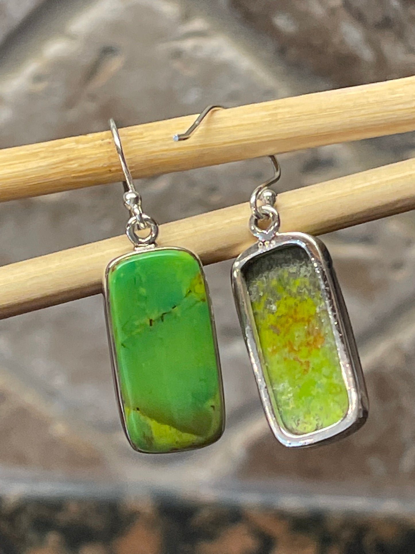 Gorgeous Green Turquoise 925 Solid Sterling Silver Earrings 40mm - Natural Rocks by Kala