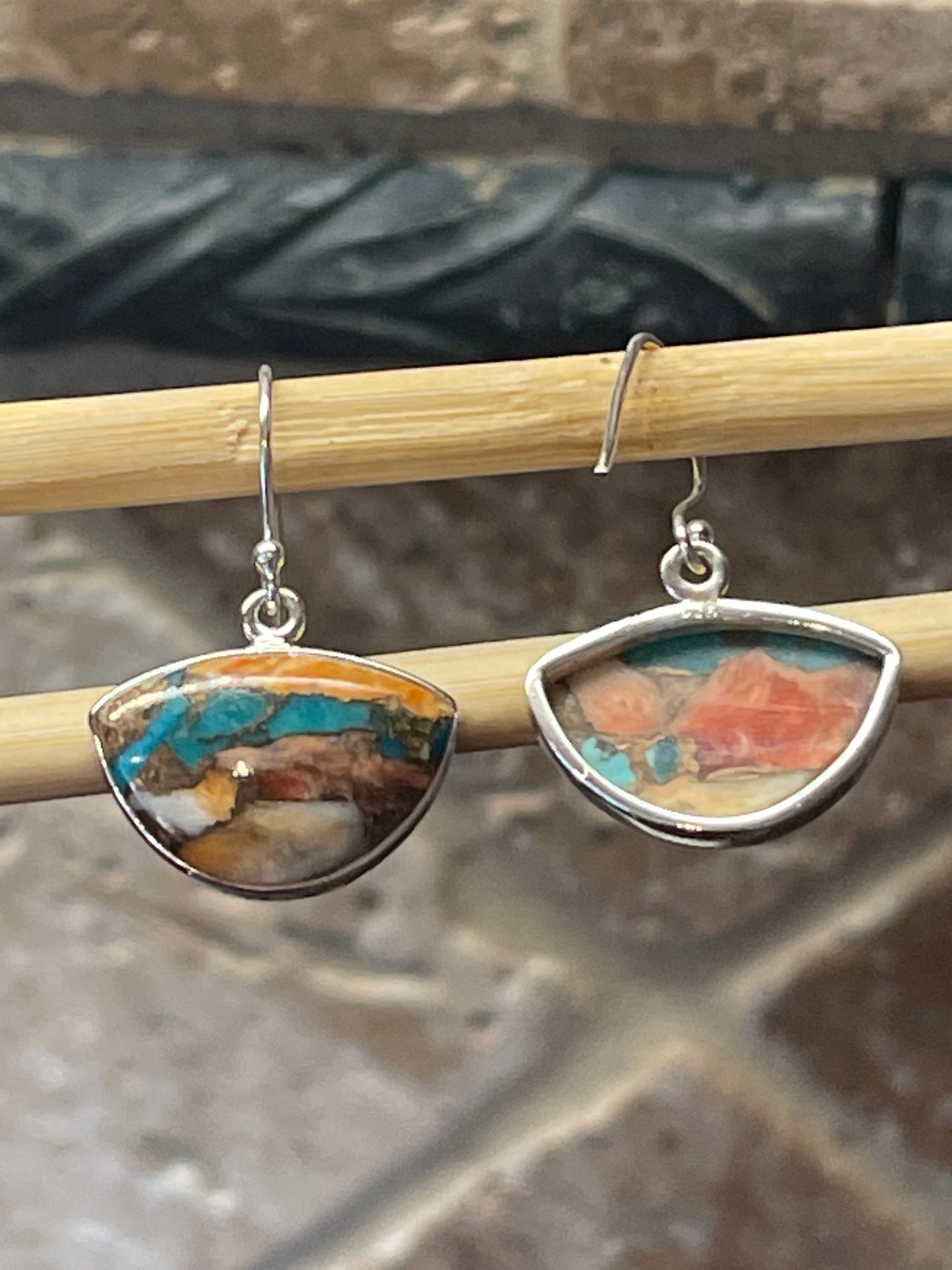 Gorgeous Spiny Oyster Arizona Turquoise 925 Solid Sterling Silver Earrings 27mm - Natural Rocks by Kala