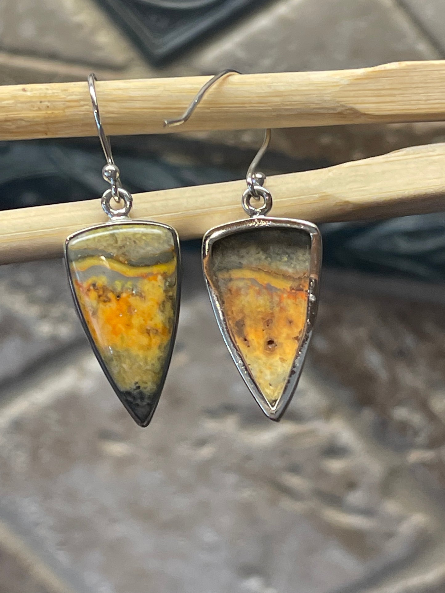Natural Indonesian Bumble Bee Jasper 925 Solid Sterling Silver Earrings 40mm - Natural Rocks by Kala