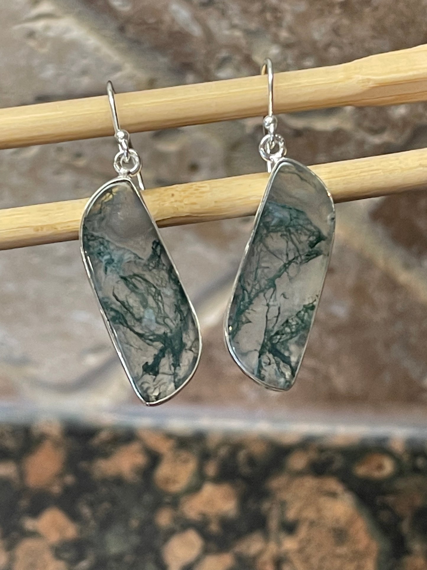 Natural Green Moss Agate 925 Solid Sterling Silver Earrings 45mm - Natural Rocks by Kala