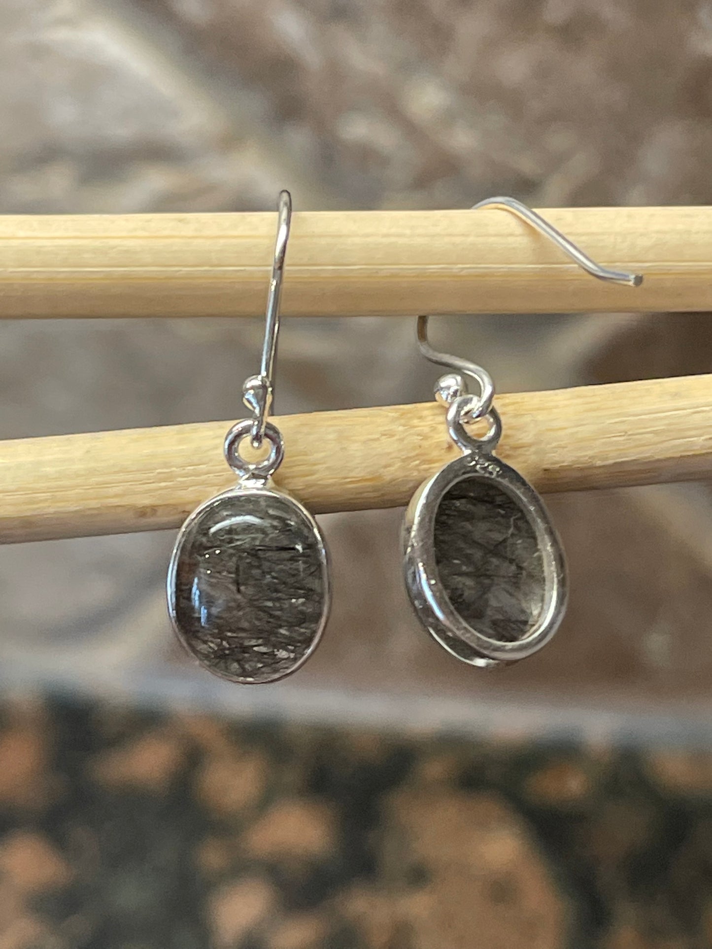 Natural Black Rutilated 925 Solid Sterling Silver Earrings 30mm - Natural Rocks by Kala