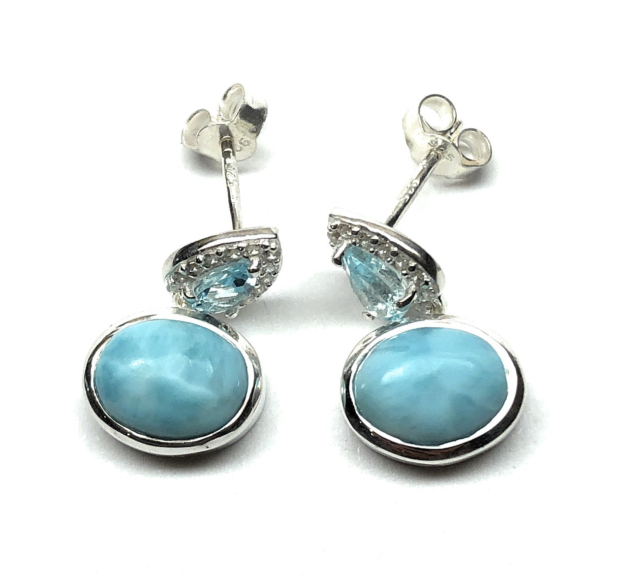 Natural Dominican Larimar, Blue Topaz 925 Solid Sterling Silver Earrings 15mm - Natural Rocks by Kala