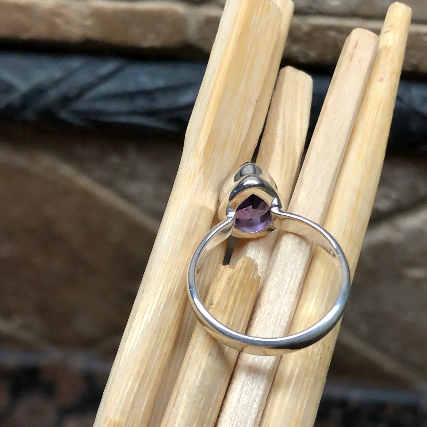 Natural 2ct Purple Amethyst 925 Solid Sterling Silver Engagement Ring Size 6, 7, 8 - Natural Rocks by Kala