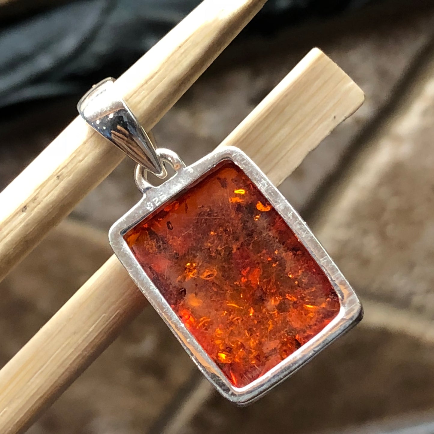 Beautiful Baltic Amber 925 Solid Sterling Silver Pendant 30mm - Natural Rocks by Kala