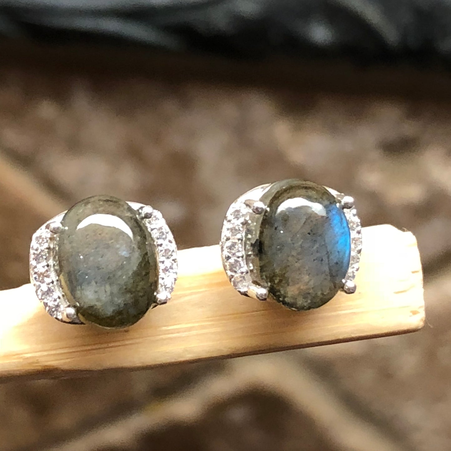 Natural Blue Labradorite 925 Sterling Silver Earrings 8mm - Natural Rocks by Kala