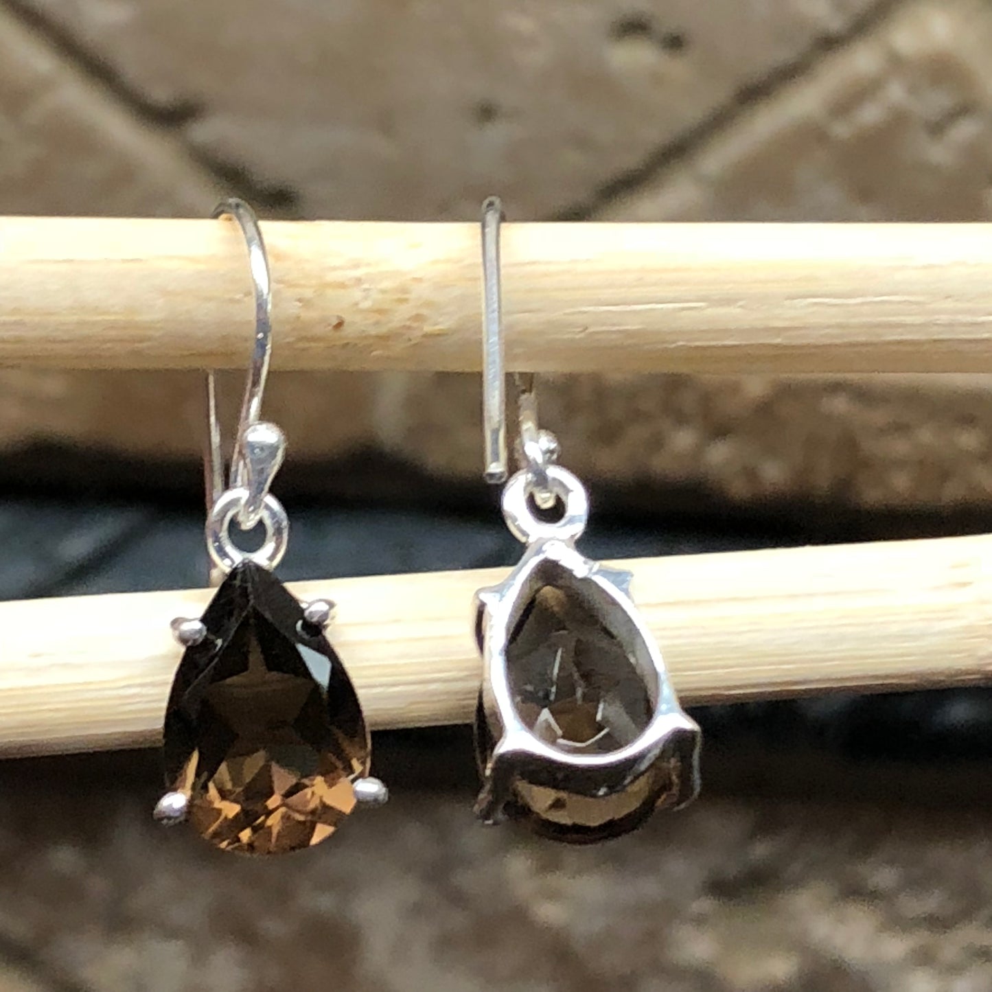 Genuine 2ct Smoky Topaz 925 Solid Sterling Silver Earrings 22mm - Natural Rocks by Kala