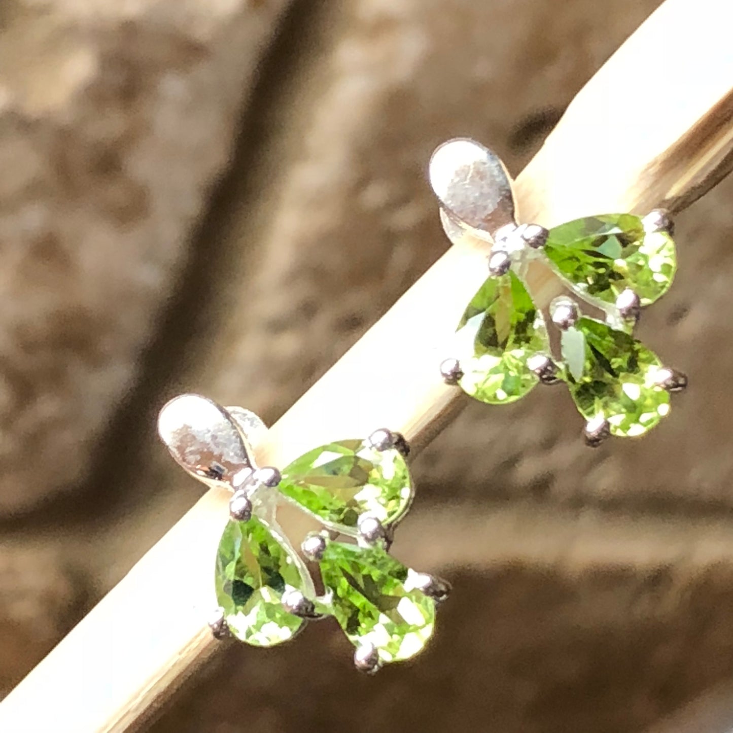 Natural 2ct Green Peridot 925 Solid Sterling Silver Earrings 15mm - Natural Rocks by Kala