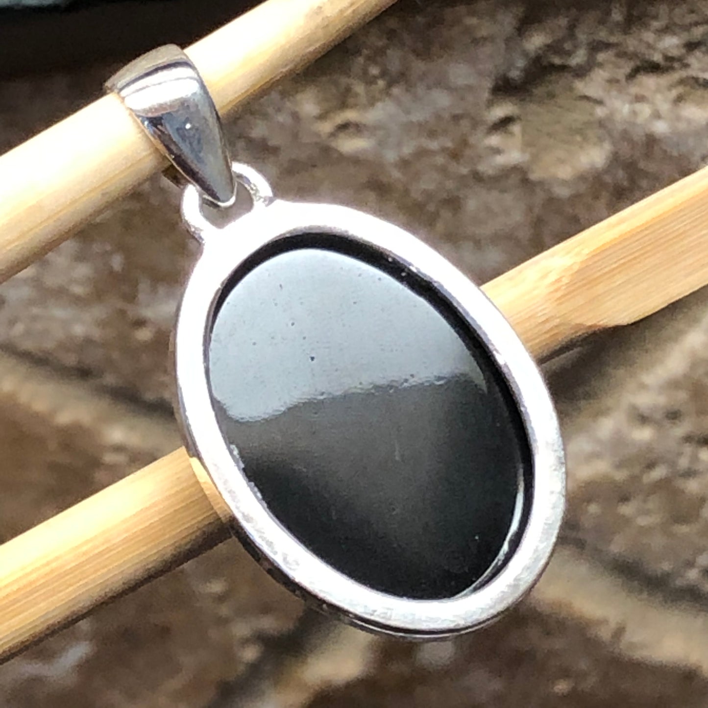 Natural Black Obsidian Eye 925 Sterling Silver Cabochan Pendant 30mm - Natural Rocks by Kala