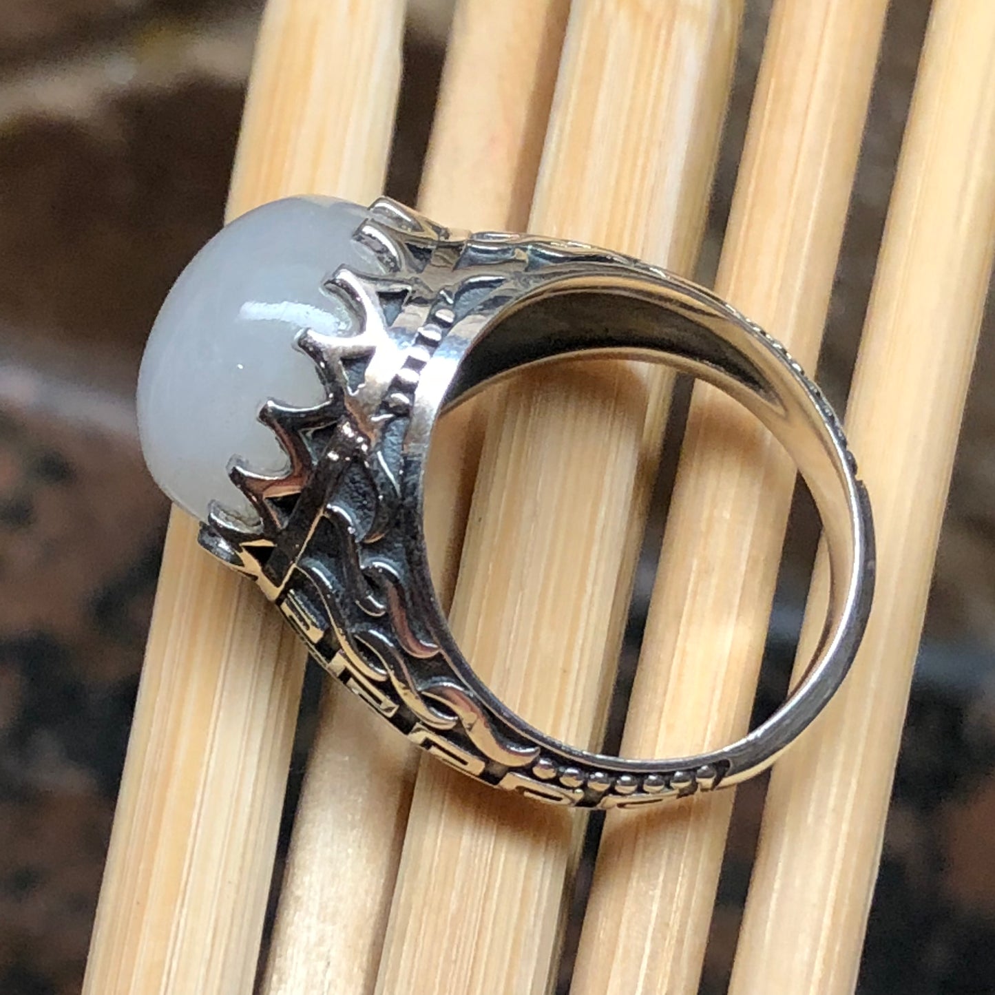 Natural Rainbow Moonstone 925 Sterling Silver Solitaire Men's Ring Size 7, 8, 9, 10, 11, 12, 13 - Natural Rocks by Kala