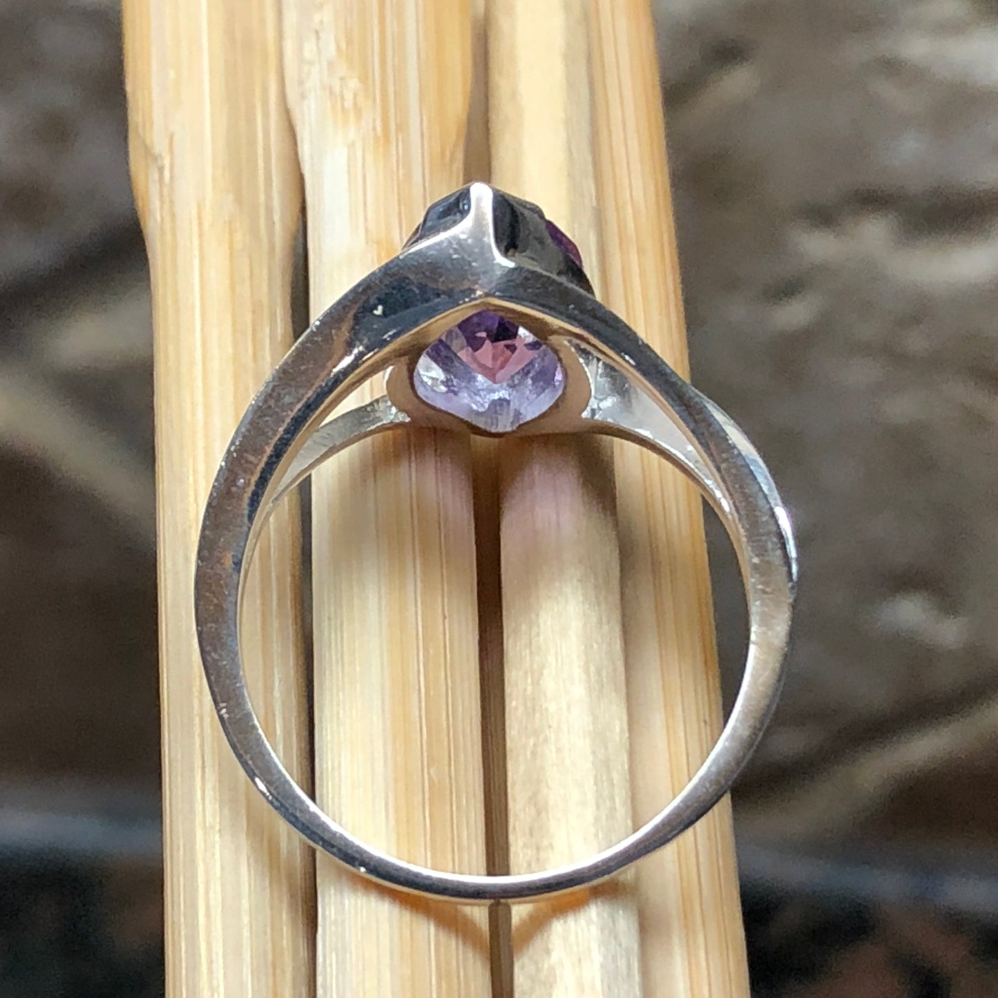 Natural 2ct Purple Amethyst 925 Solid Sterling Silver Ring Size 6, 7, 8, 9 - Natural Rocks by Kala