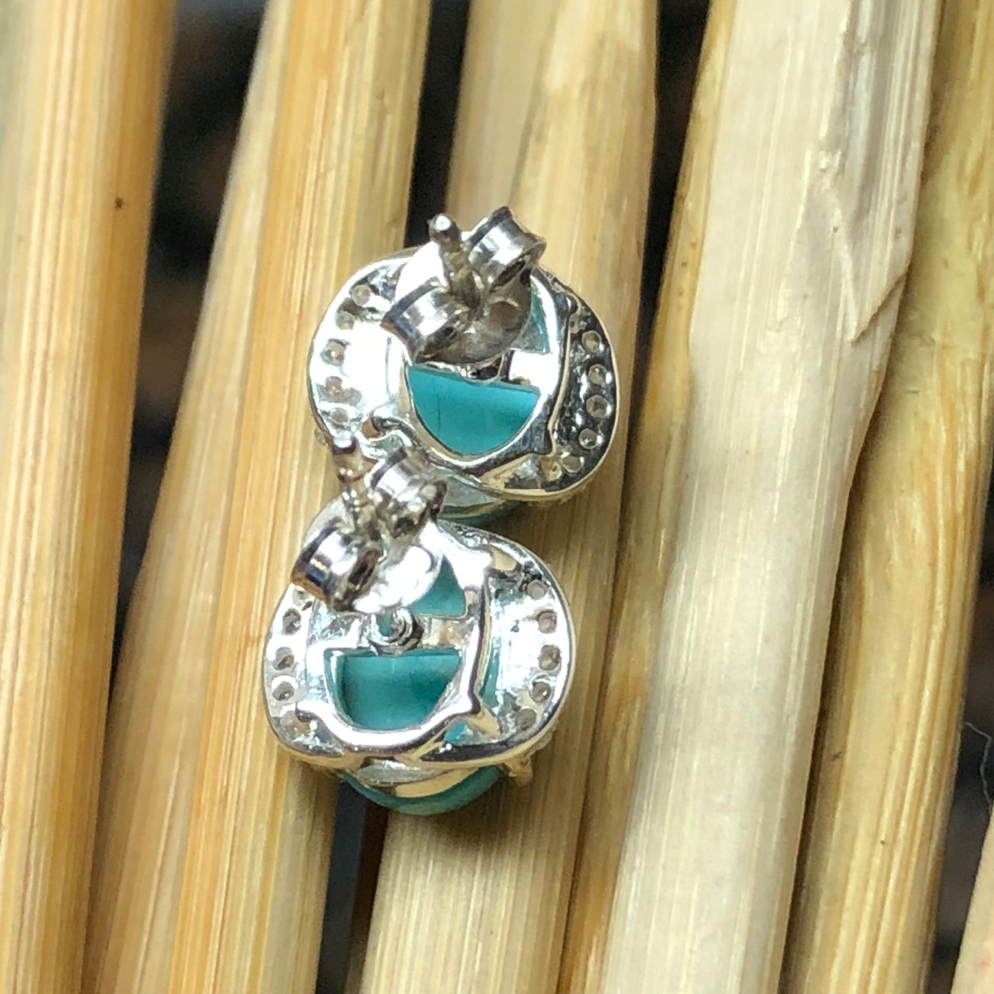 Natural Blue Mohave Turquoise 925 Solid Sterling Silver Earrings 8mm - Natural Rocks by Kala