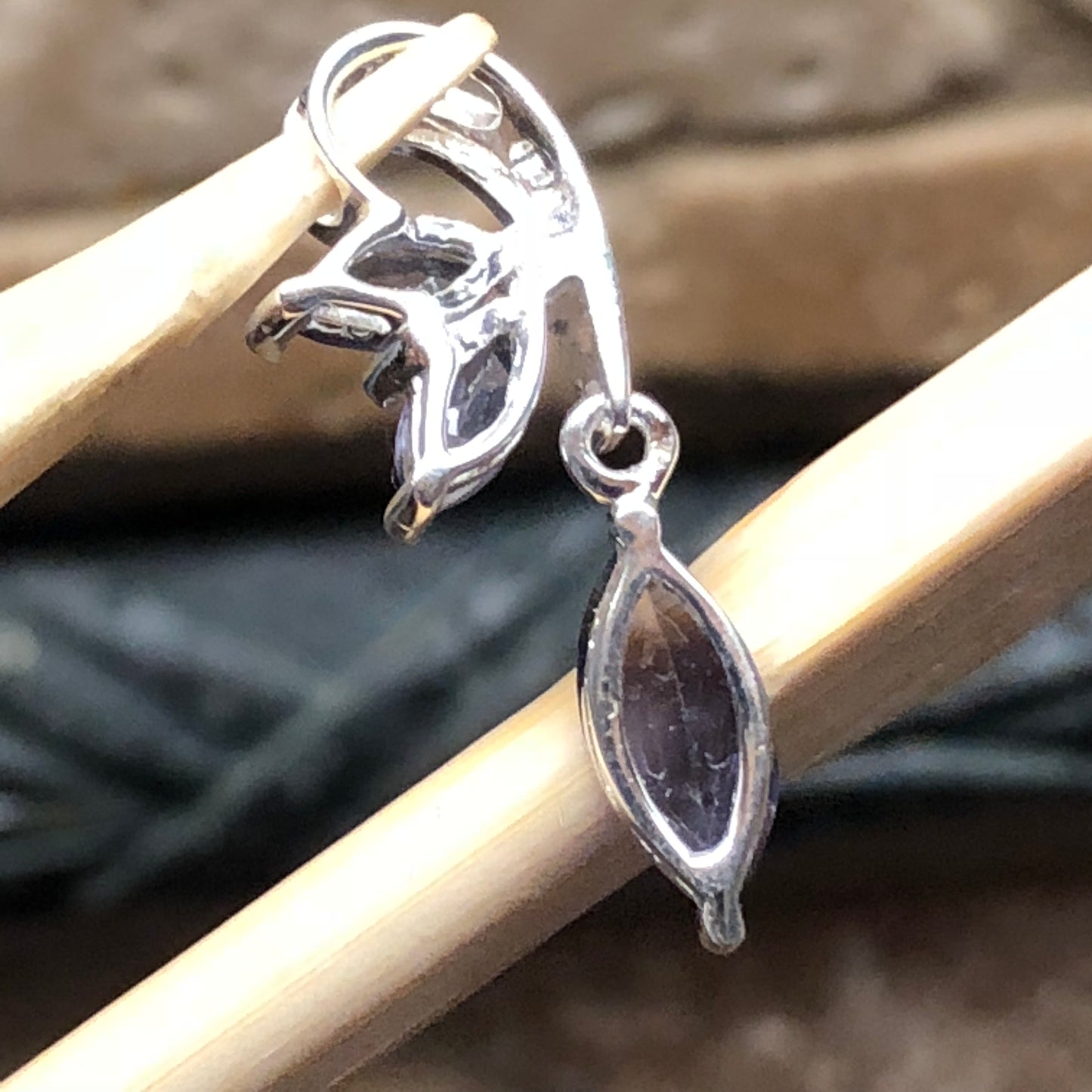 Natural 1ct Iolite 925 Solid Sterling Silver Pendant 22mm - Natural Rocks by Kala