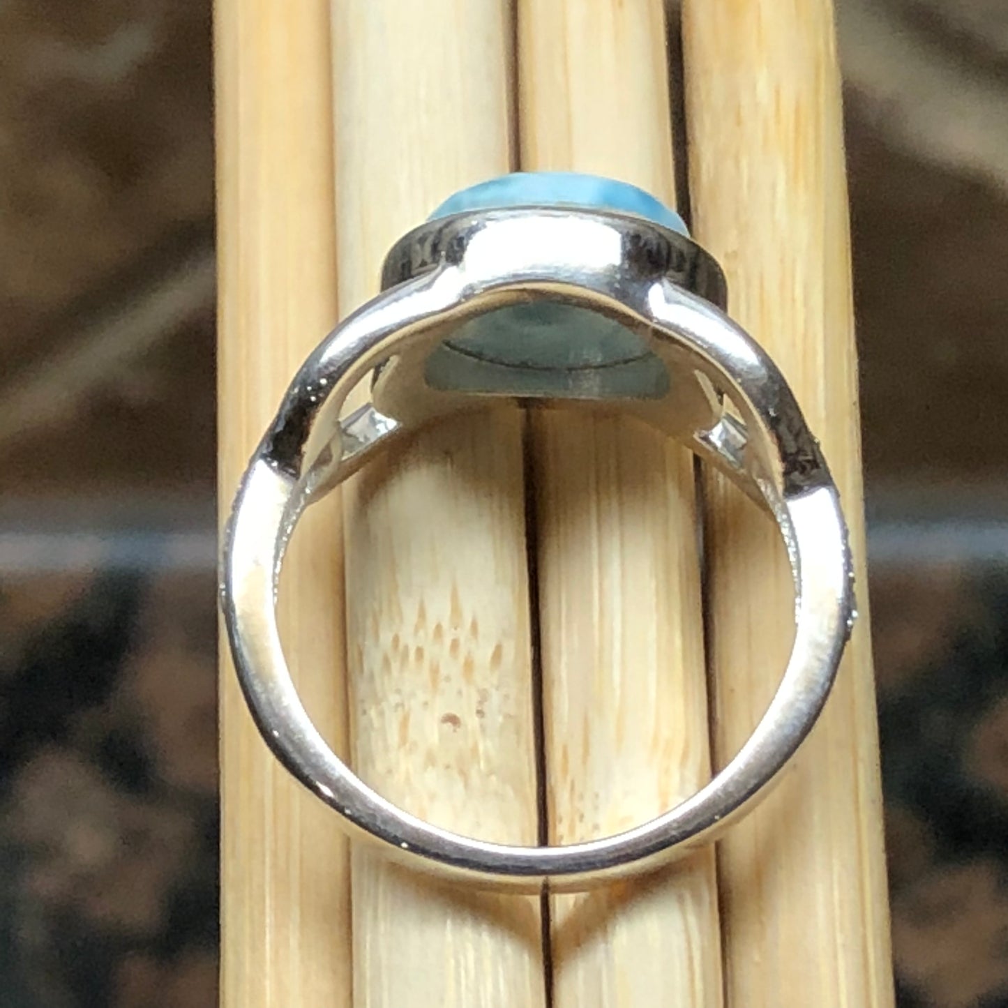 Natural Dominican Larimar 925 Solid Sterling Silver Engagement Ring Size 6, 7, 8, 9 - Natural Rocks by Kala
