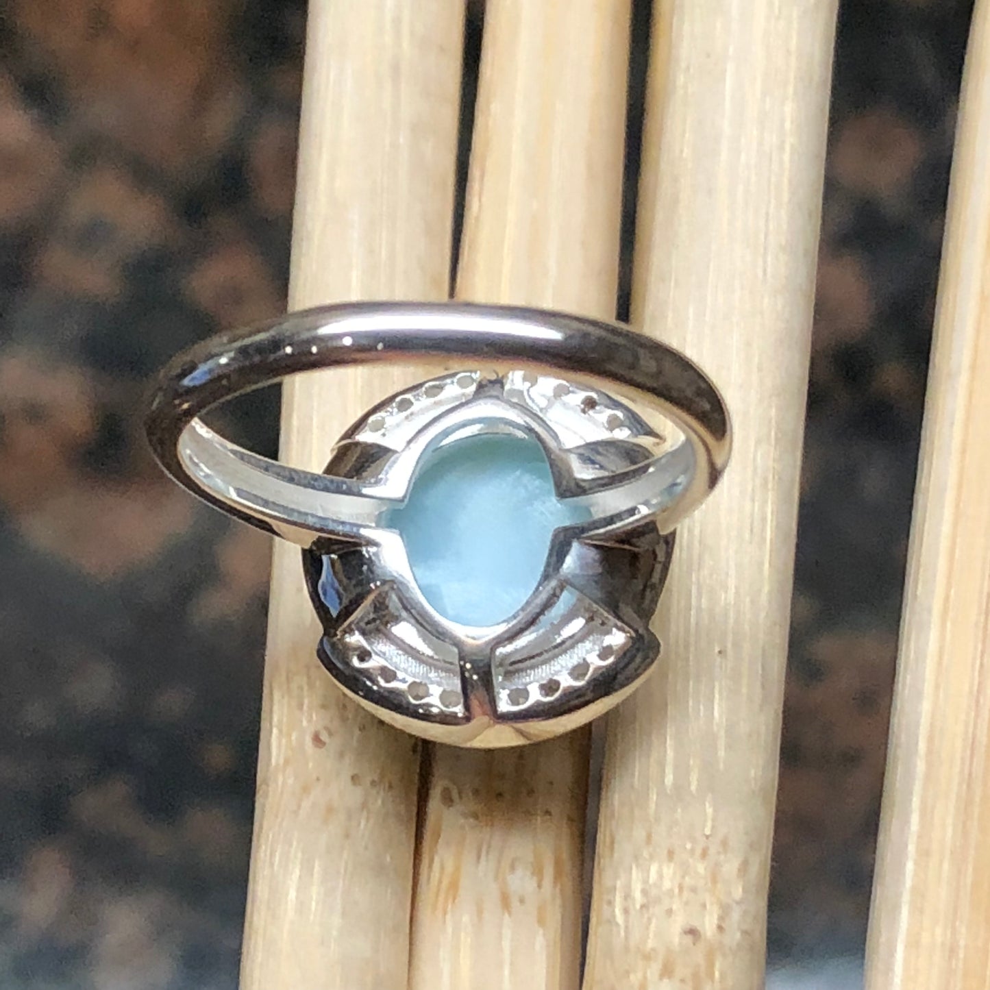 Natural Dominican Larimar 925 Solid Sterling Silver Engagement Ring Size 6, 8, 9 - Natural Rocks by Kala