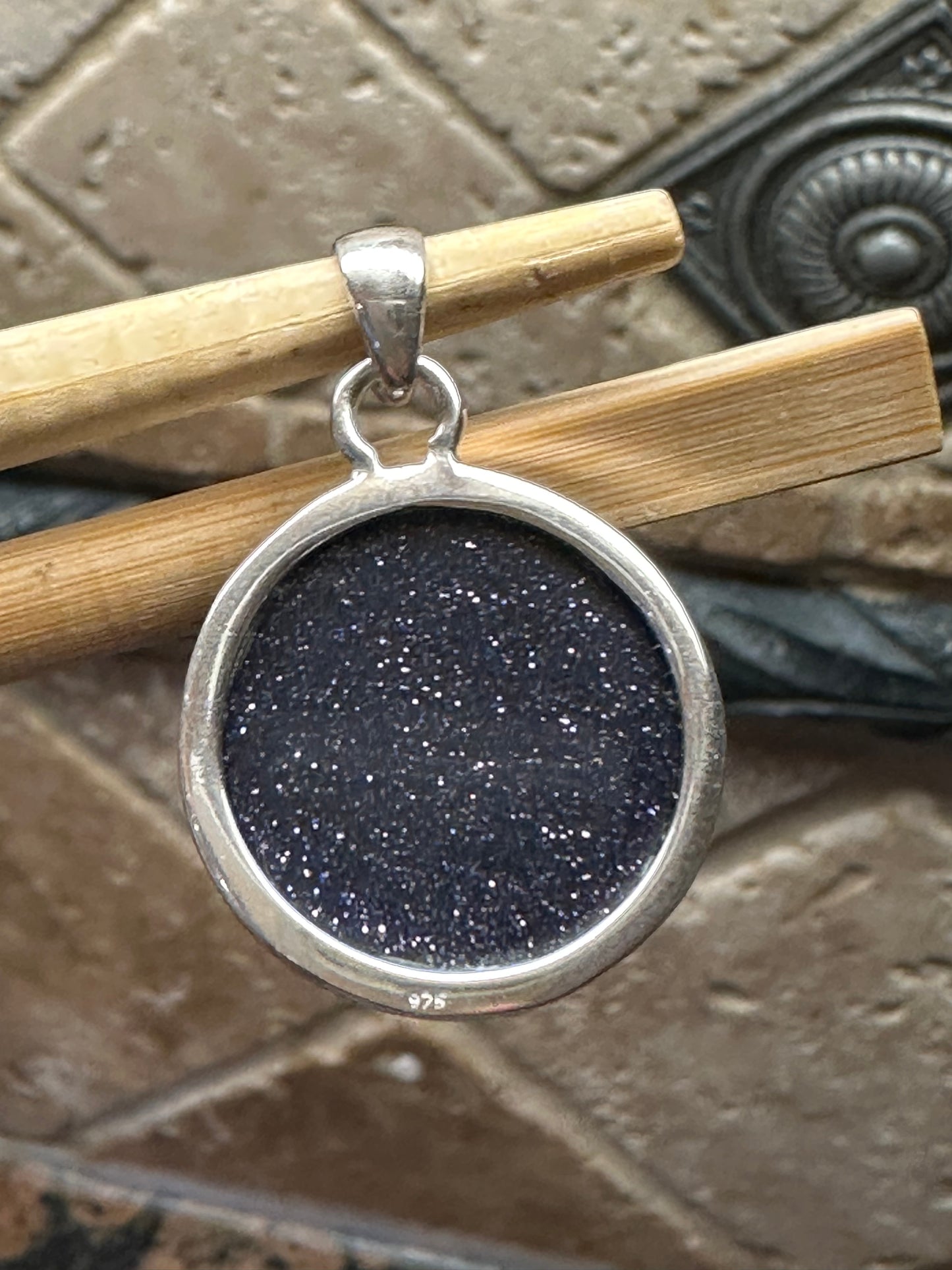 Natural Blue Sun Sitara 925 Solid Sterling Silver Pendant 30mm - Natural Rocks by Kala