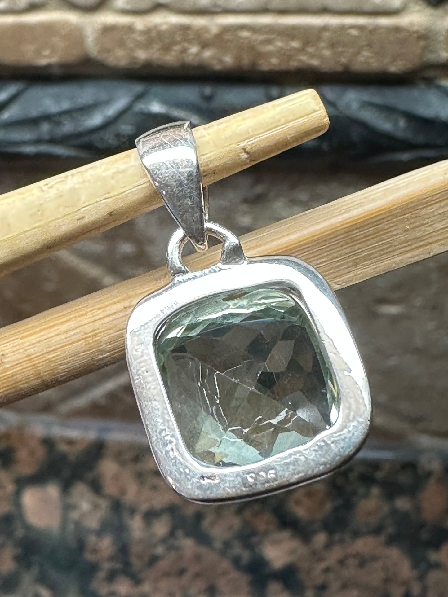 Natural 10ct Green Amethyst 925 Sterling Silver Pendant 25mm - Natural Rocks by Kala