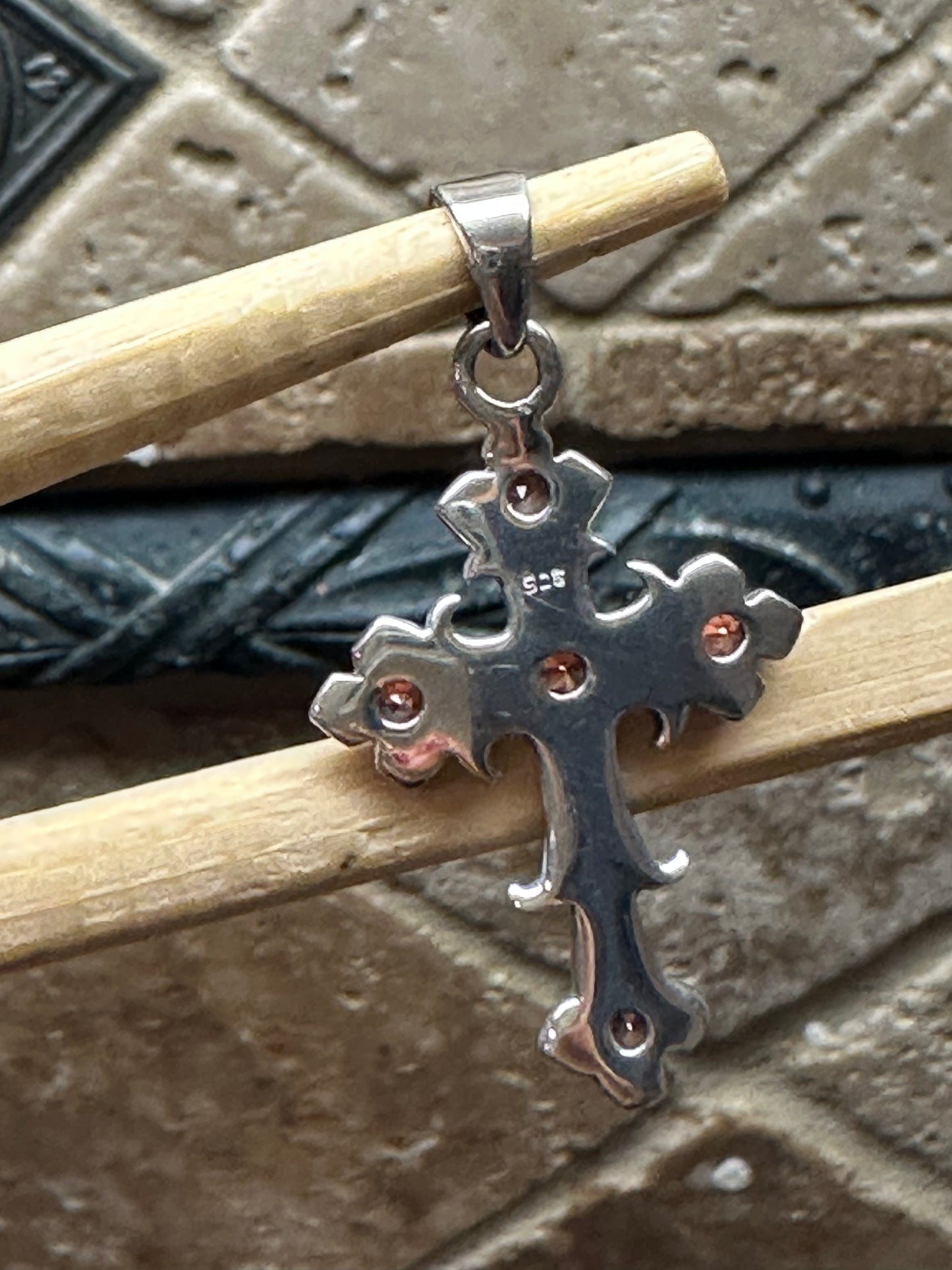 Natural Pyrope Garnet 925 Solid Sterling Silver Cross Pendant 36mm - Natural Rocks by Kala