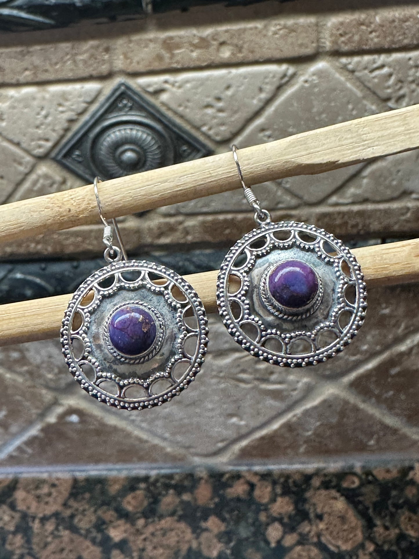 Gorgeous Purple Copper Turquoise 925 Solid Sterling Silver Earrings 25mm - Natural Rocks by Kala