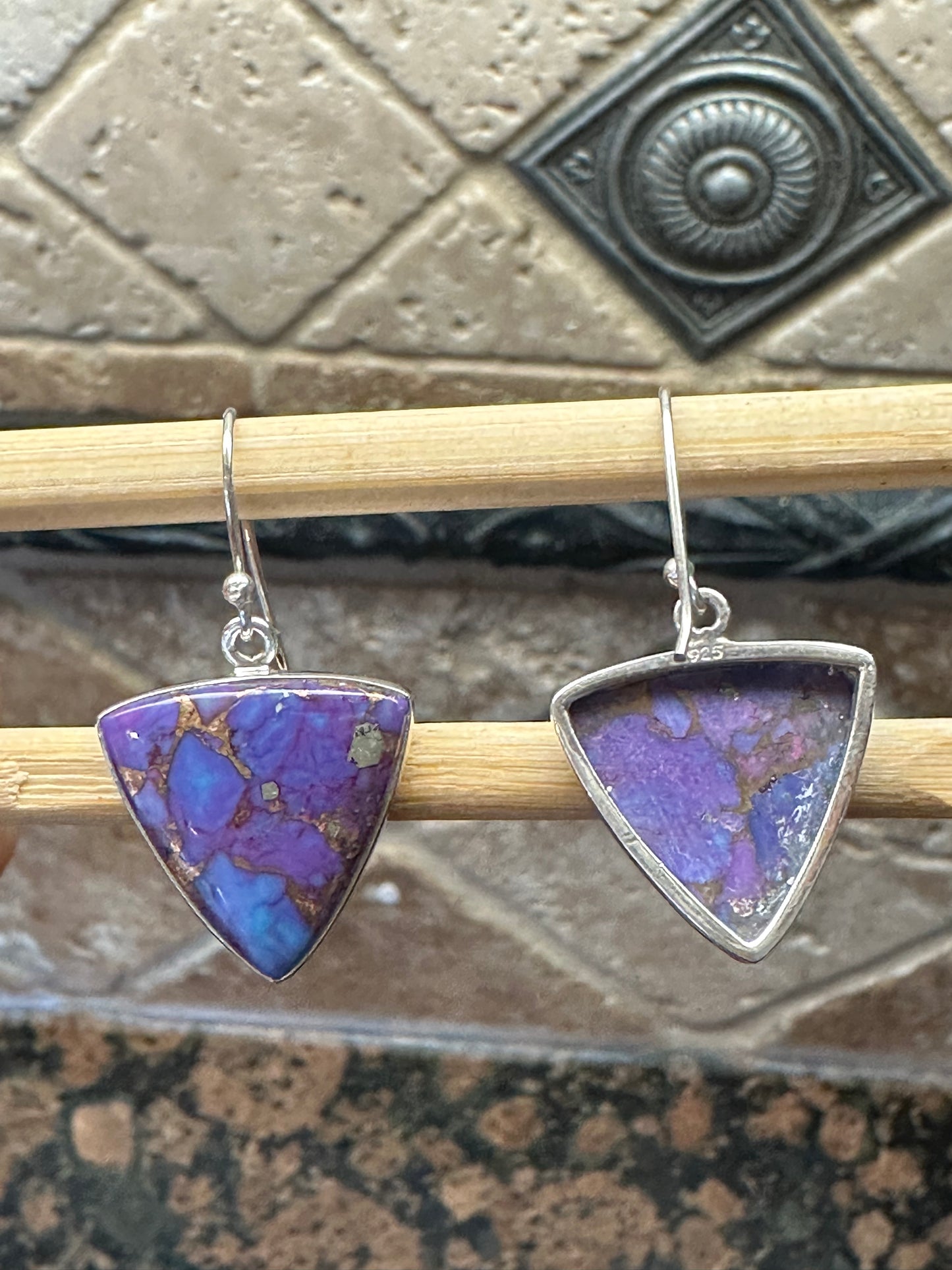 Gorgeous Purple Copper Turquoise 925 Solid Sterling Silver Earrings 25mm - Natural Rocks by Kala
